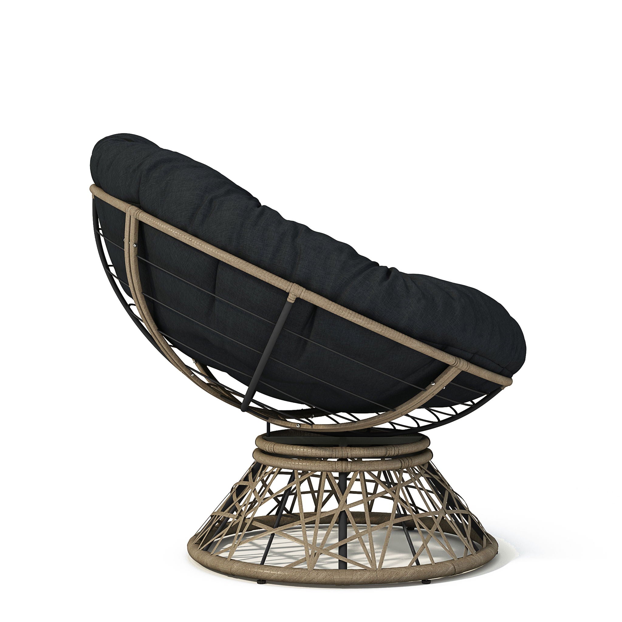 Ergonomic Wicker Chair With Cloud Thick Density Cushion, 3 Proof Cover High Capacity Iron Frame Fluid 360° Swivel