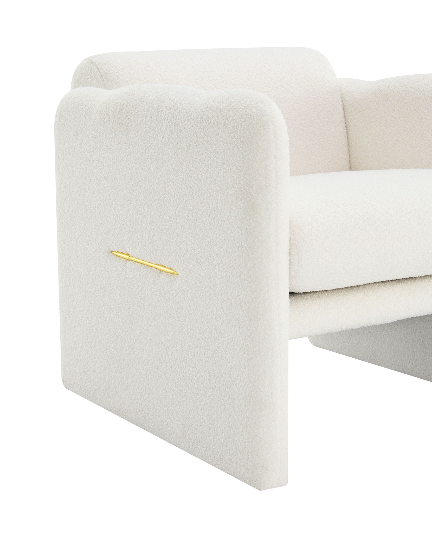 Arm Chair With Waved Arms, Metal Decoration On Both Side Arms