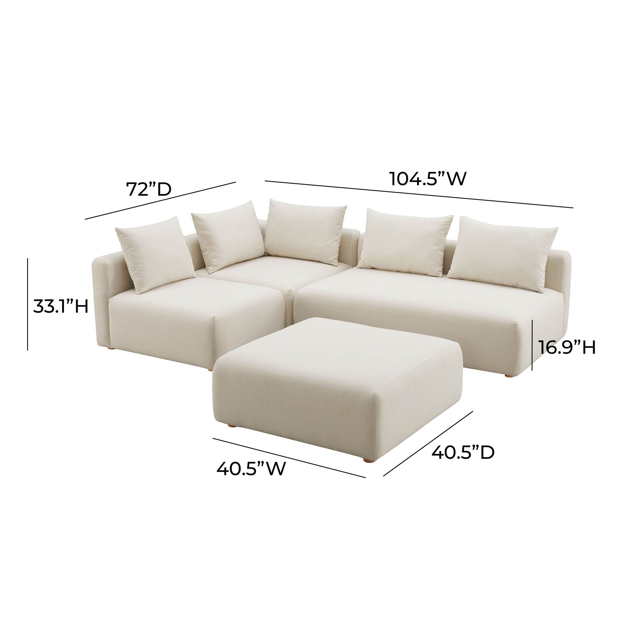 Hangover - 4-Piece Linen Modular Chaise Sectional - Cream