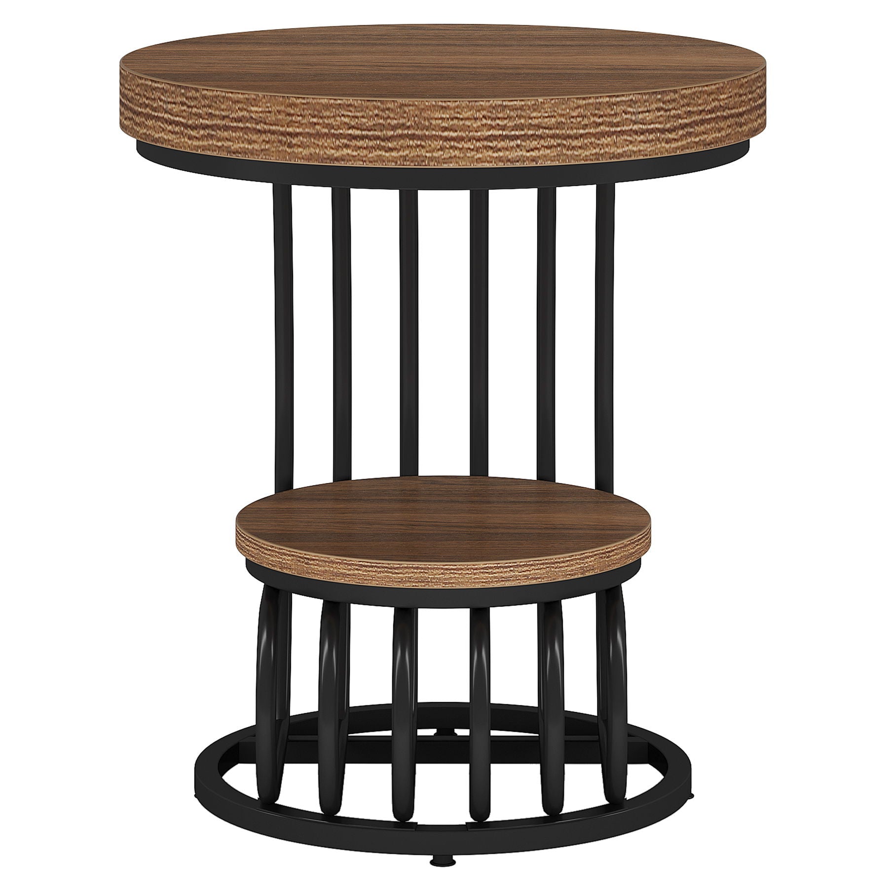 Round Vintage End Table With 2 Tier Storage