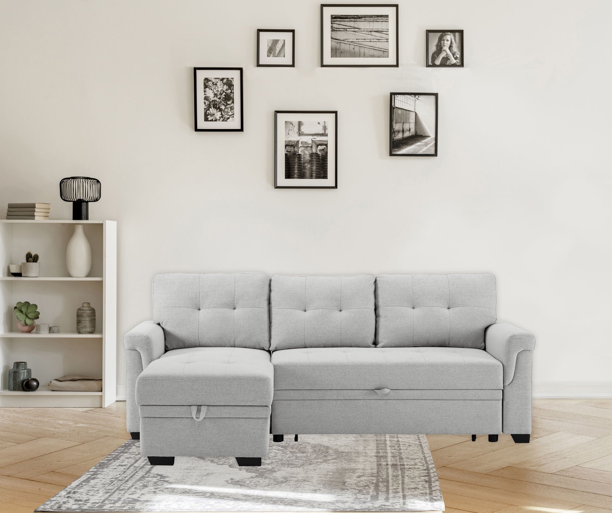 Sierra - Linen Reversible Sleeper Sectional Sofa With Storage Chaise