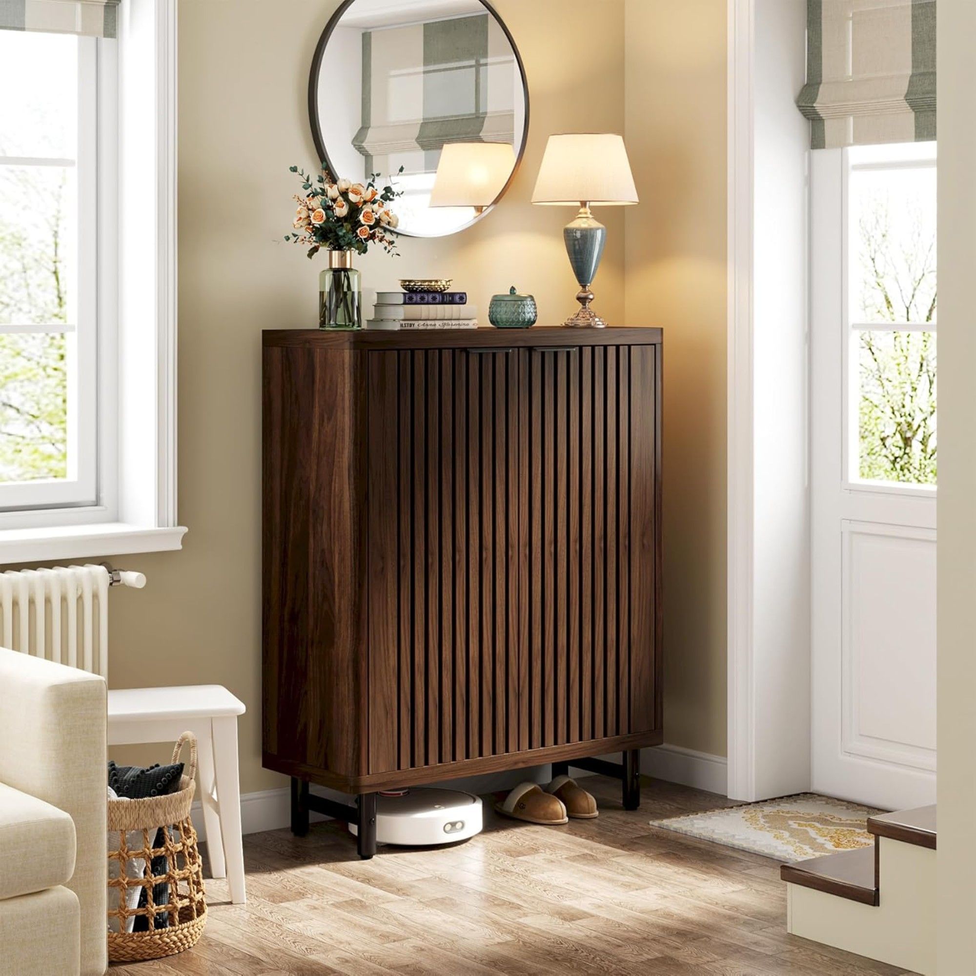 6 Tier Shoe Cabinet With Louvered Doors