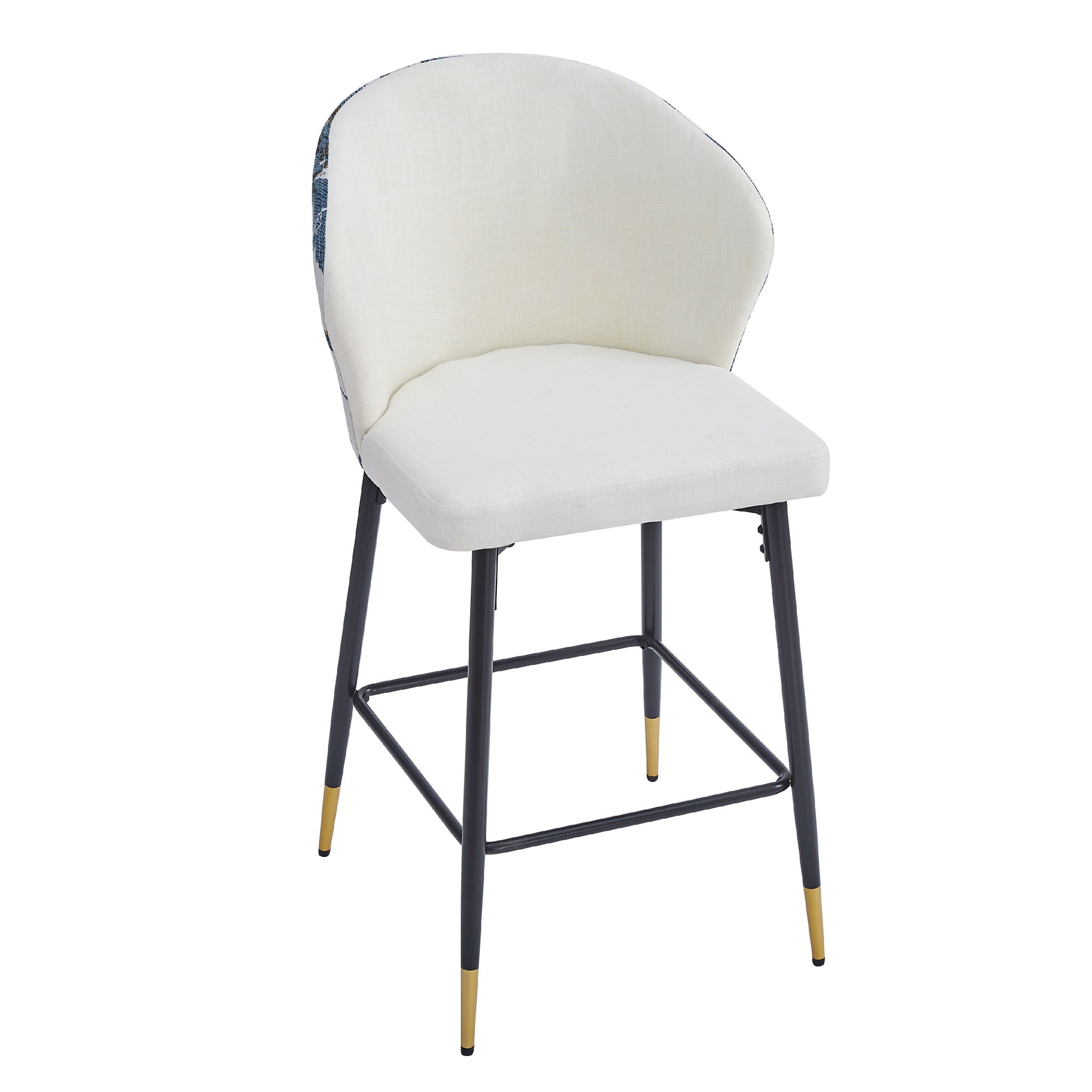 Counter Height Bar Stools (Set of 2), Jacquard Upholstered, Metal Footrest