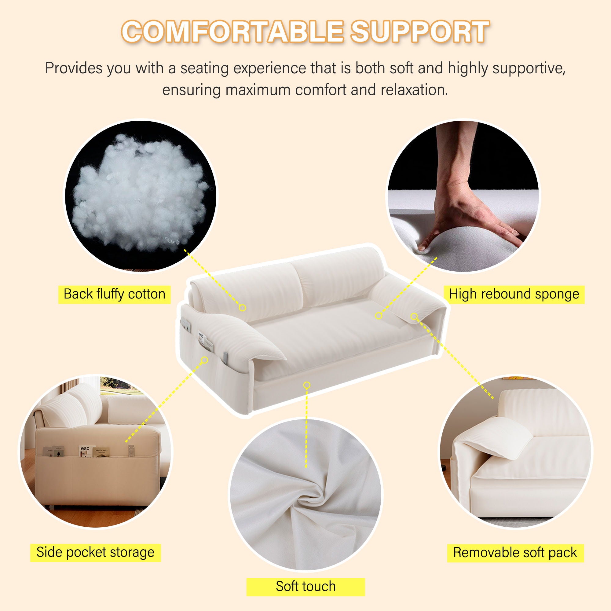 Queen Pull Out Sofa Bed, 3 In 1 Convertible Sleeper Sofa With Side Storage For Living Room - Beige