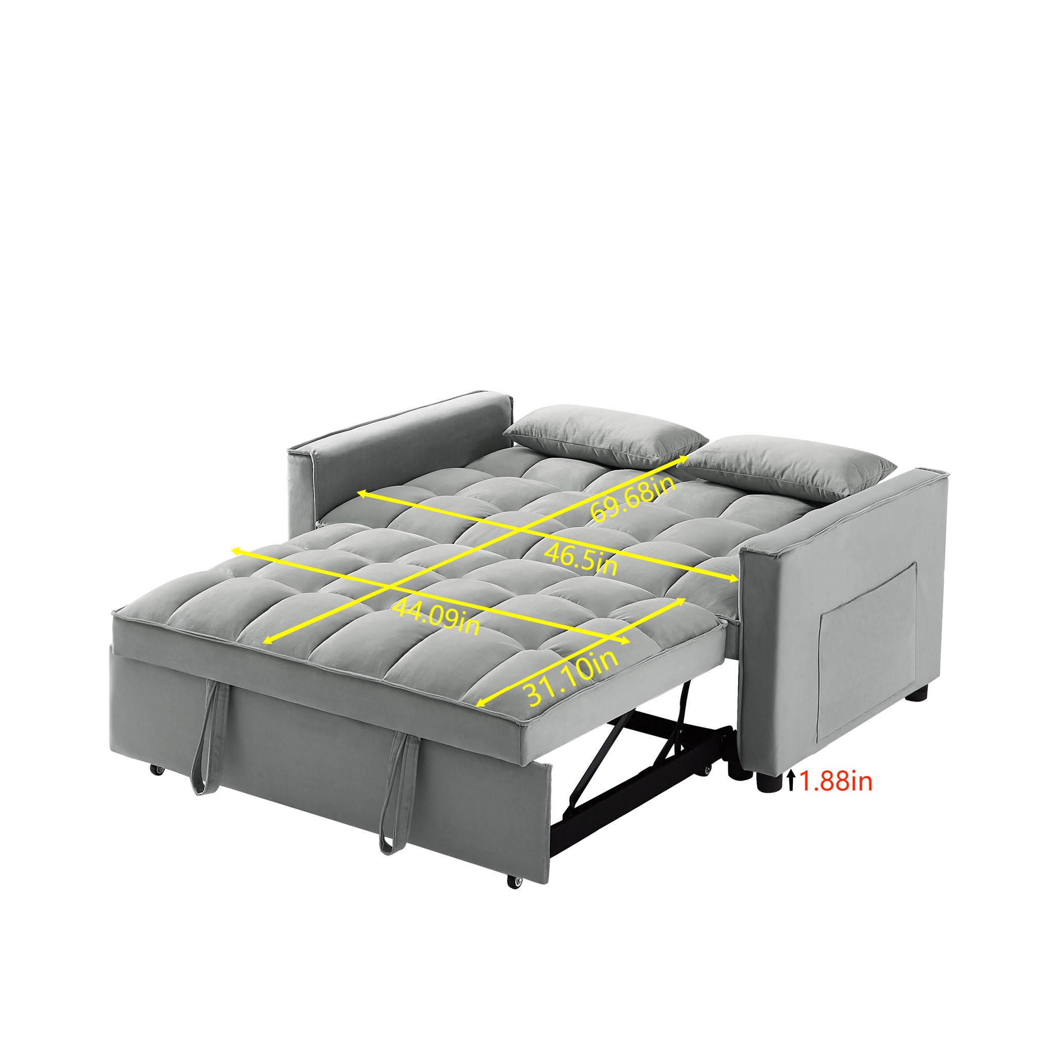 Modern Velvet Convertible Loveseat Futon Sofa With Pullout Bed, Reclining Backrest