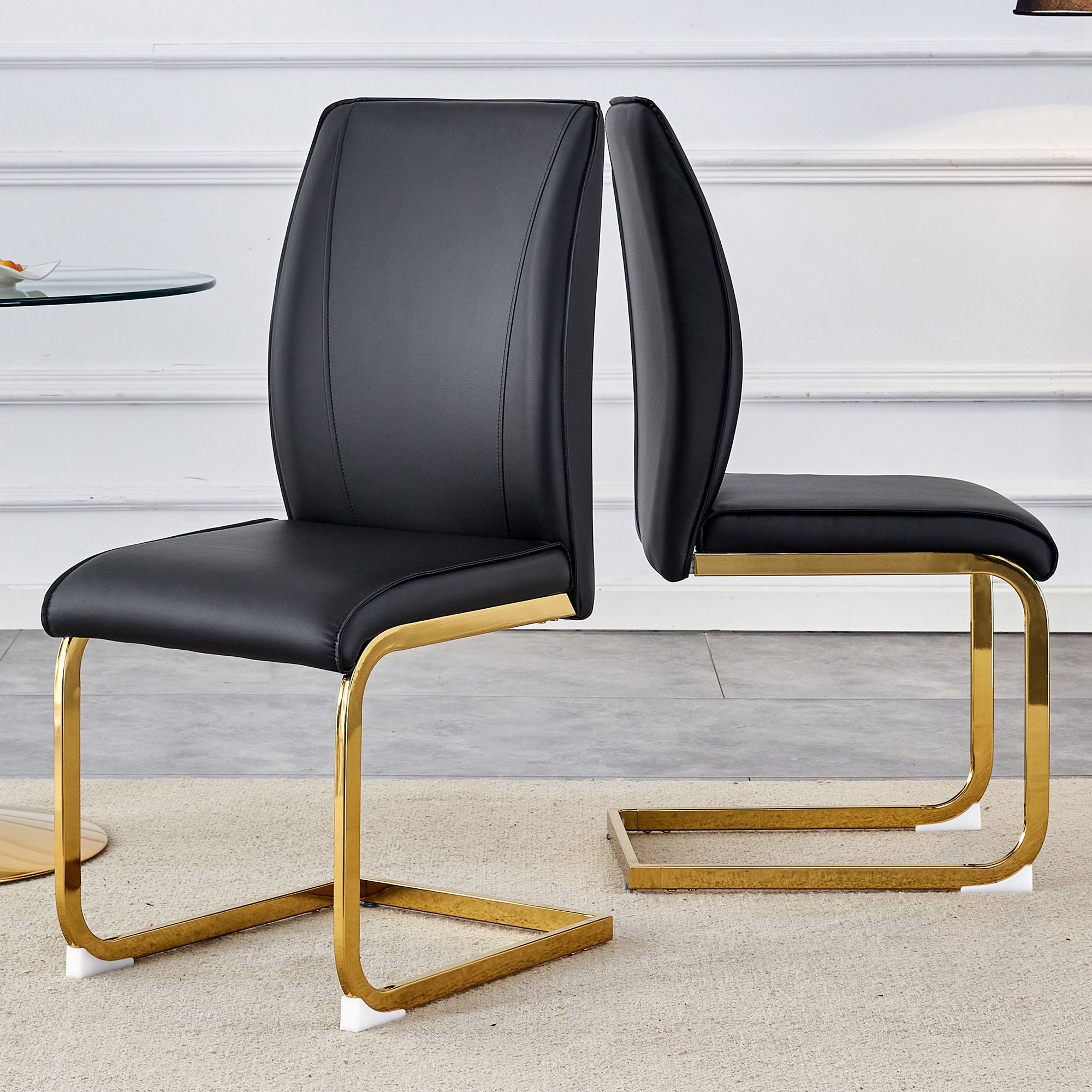 Luxurious And Minimalist Chair Covers, 2 High Elasticity Dining Chairs Arched Legs - Black / Gold