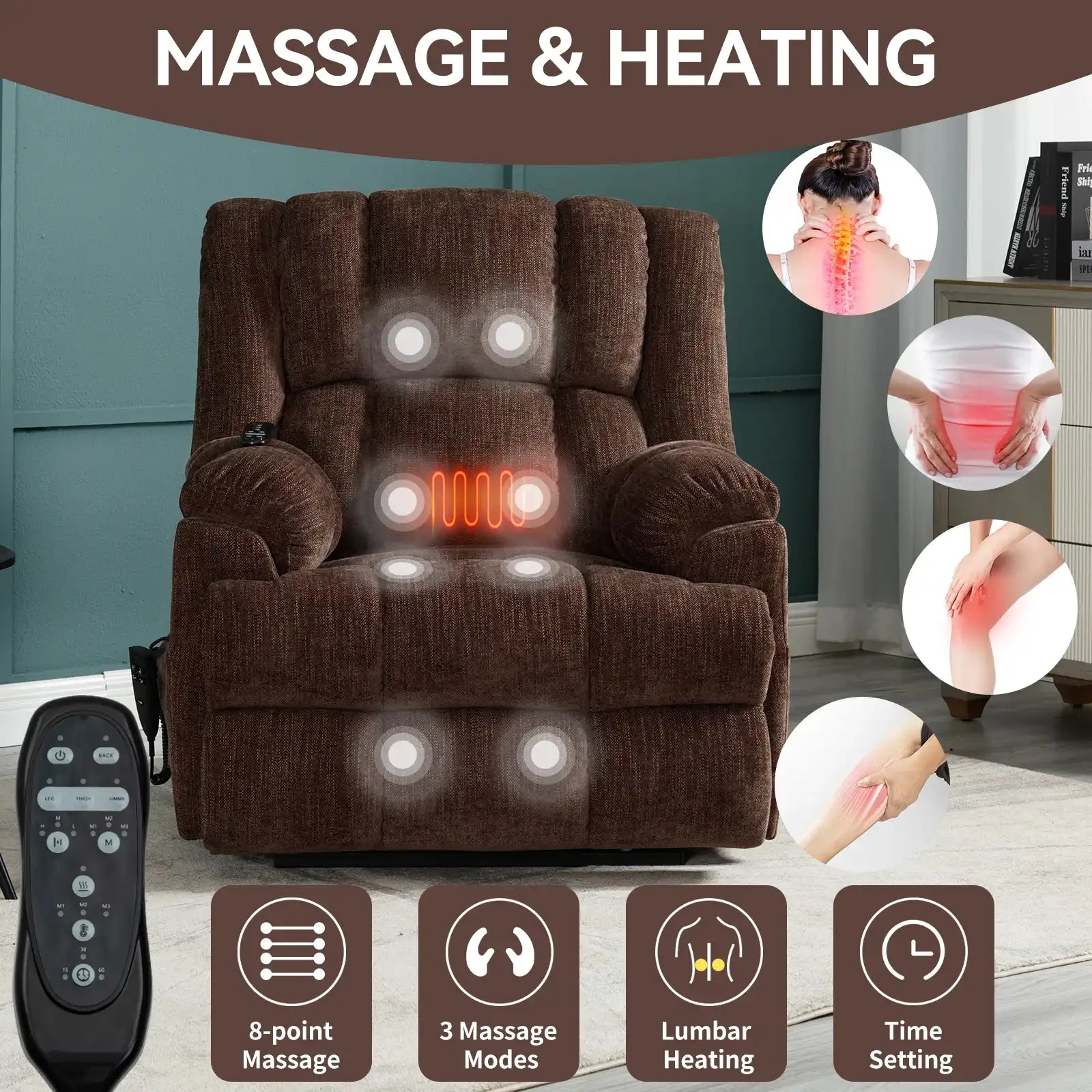 TOPMAX Electric Power Lift Recliner with Massage, Brown - Best Buy Furniture