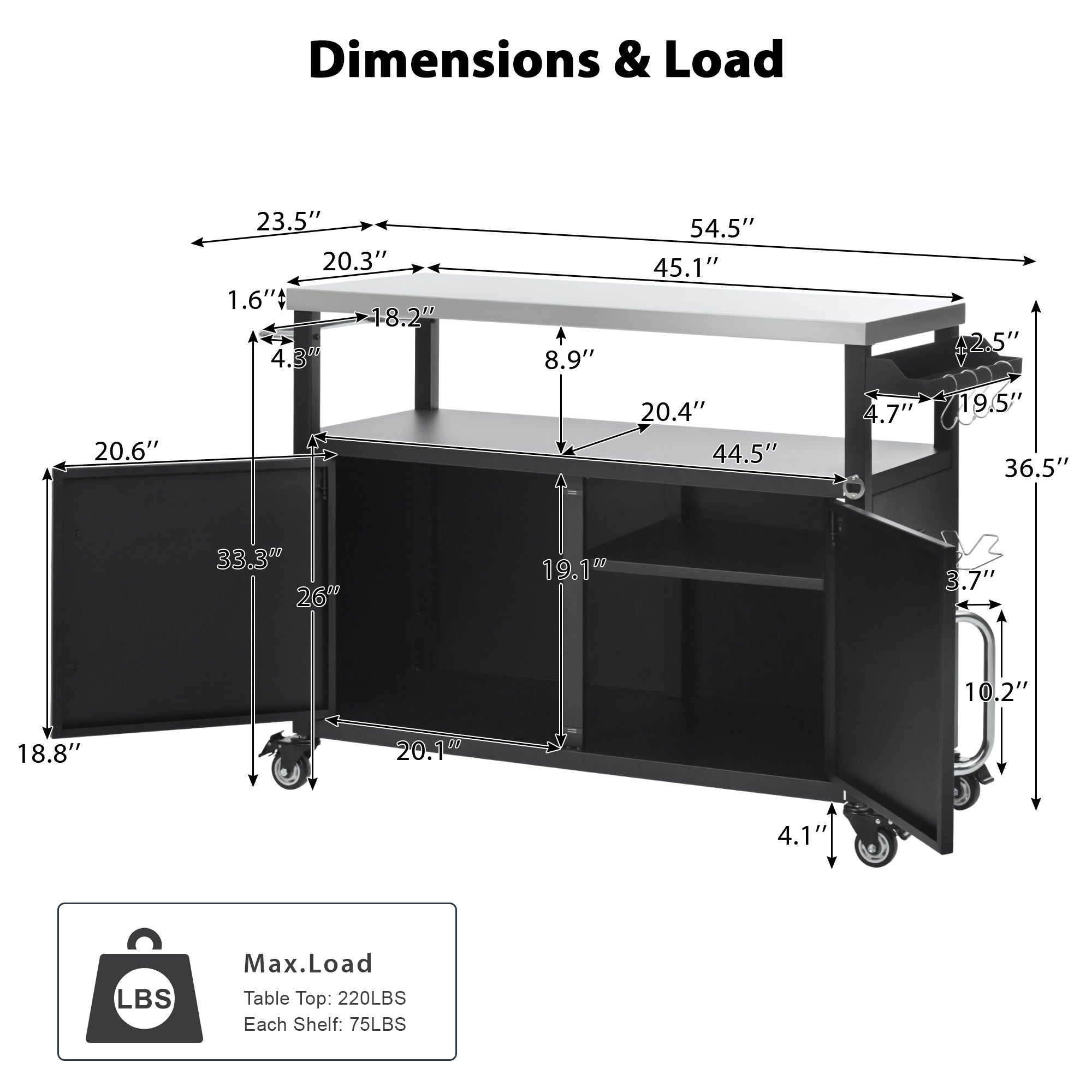 K&K 54.5" Outdoor Kitchen Island with Stainless Steel Tabletop