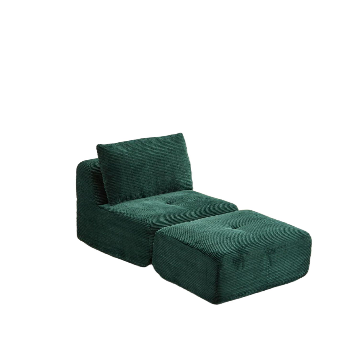 Compressed Sofa, Single Chaise Longue, Movable Ottoman For Living Room - Green