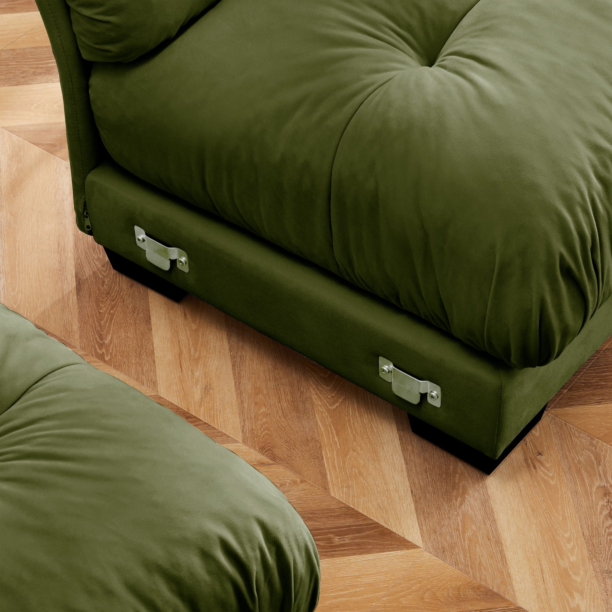 Modern Sectional Sofa With Ottoman, Round Bolster Armrests, Waist And Throw Pillows