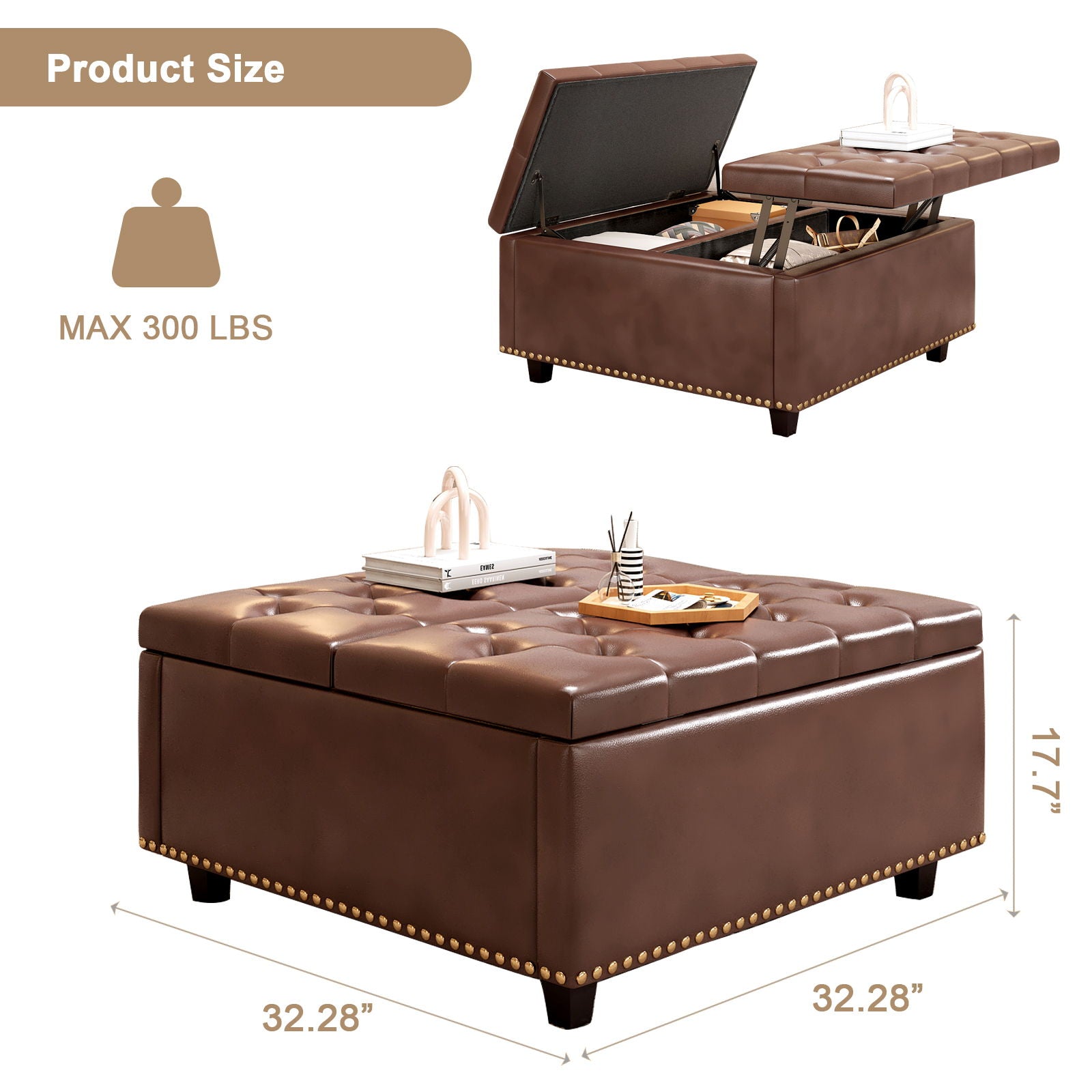 Large Square Storage Ottoman With 2 Storage Doors