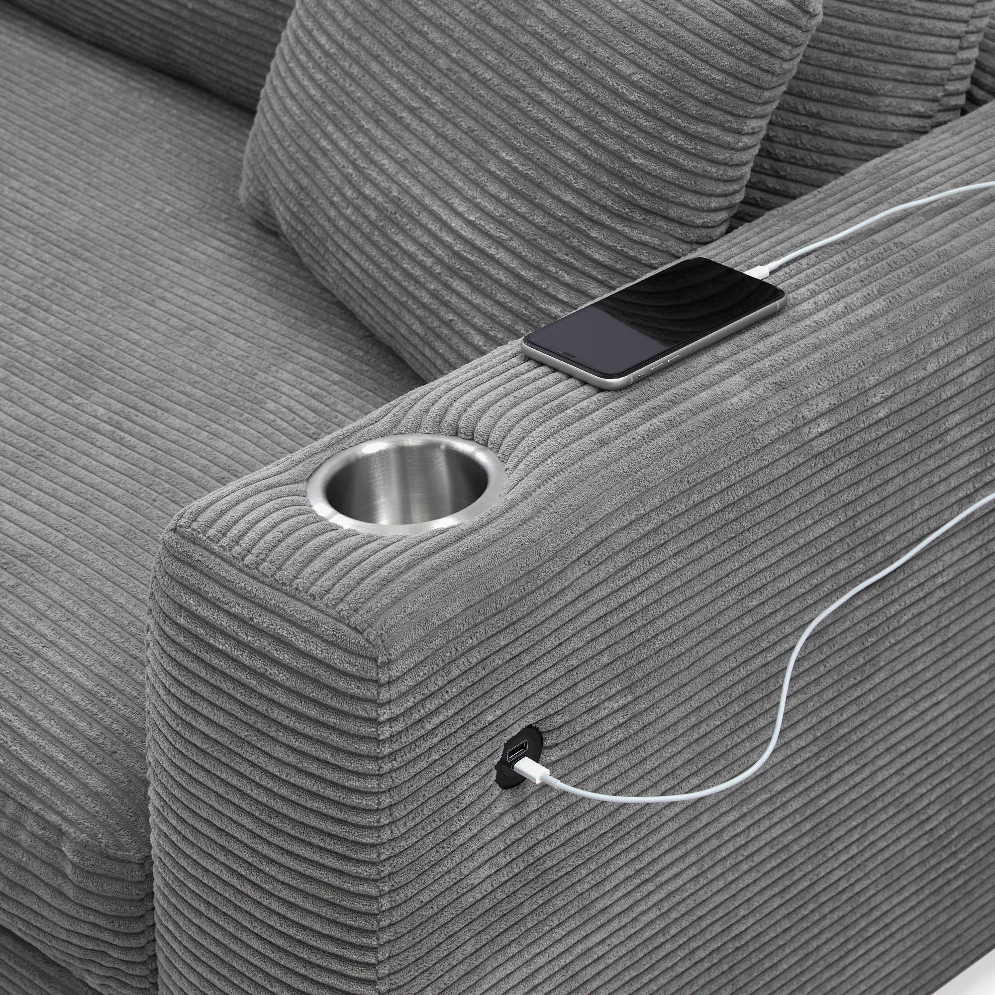 Oversized Sectional L Shaped Cloud Couch With USB Charging Port Cup Holder Deep And Wide Seat Sofa With Chaise Comfy