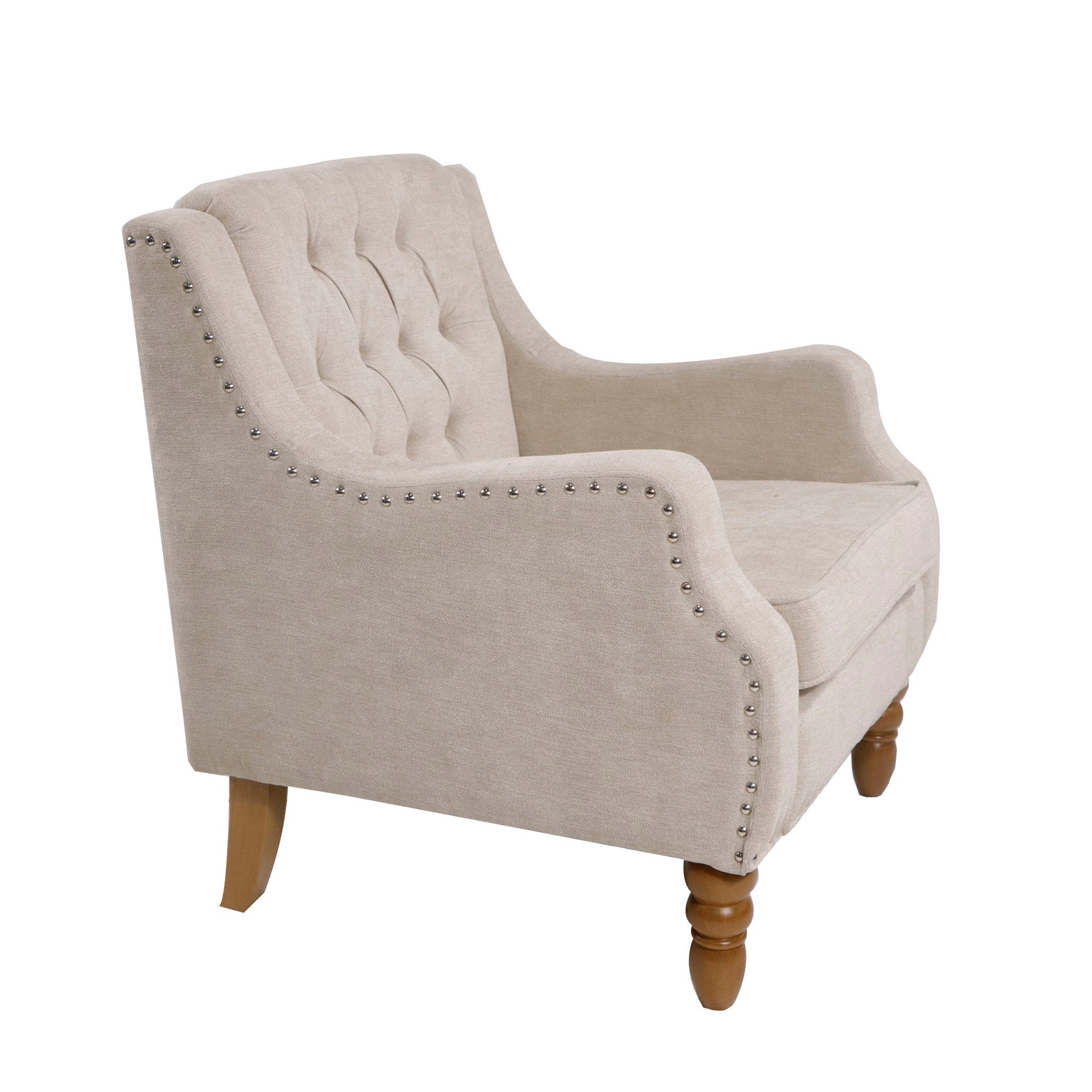 Accent Chair, Living Room Chair, Footrest Chair Set With Vintage Brass Studs, Button Tufted Upholstered Armchair For Living Room, Comfy Reading Chair For Bedroom, Reception Room - Best Buy Furniture