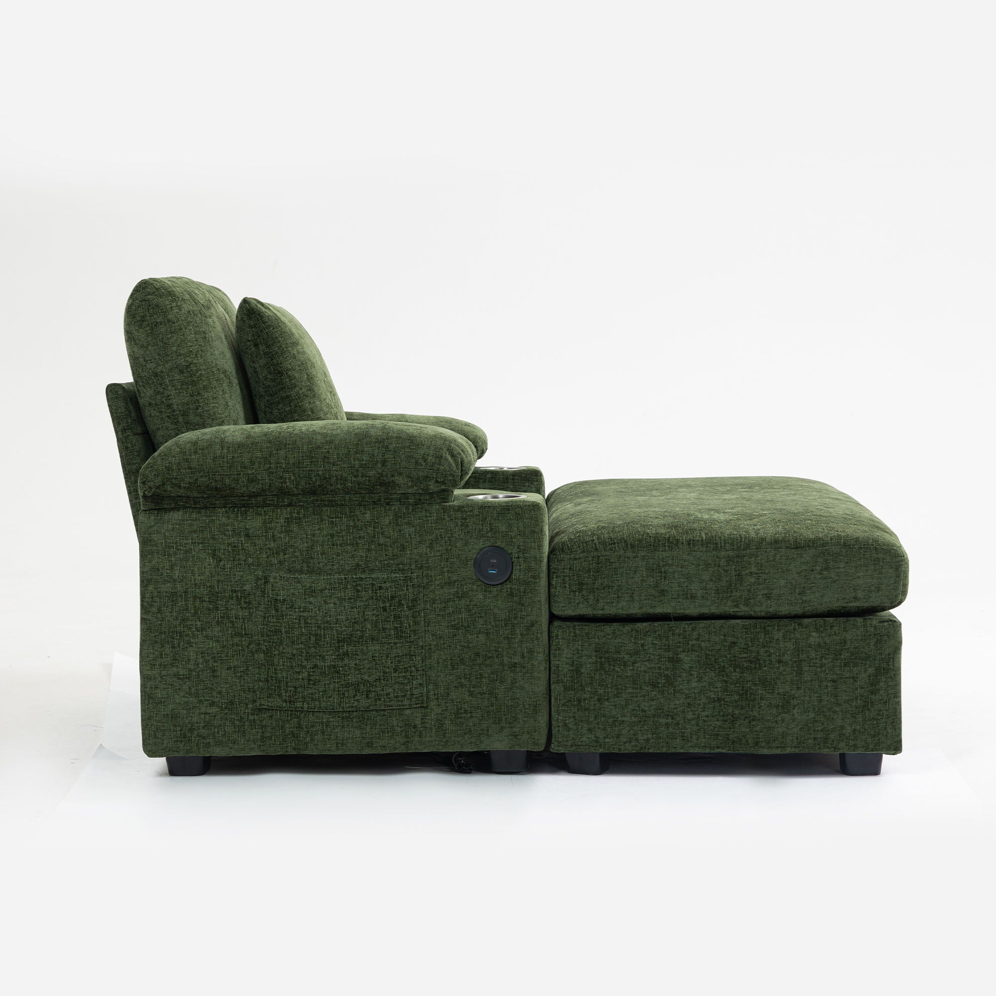 Modern Oversized Chair With Ottoman, Cupholders And USB Charging Ports