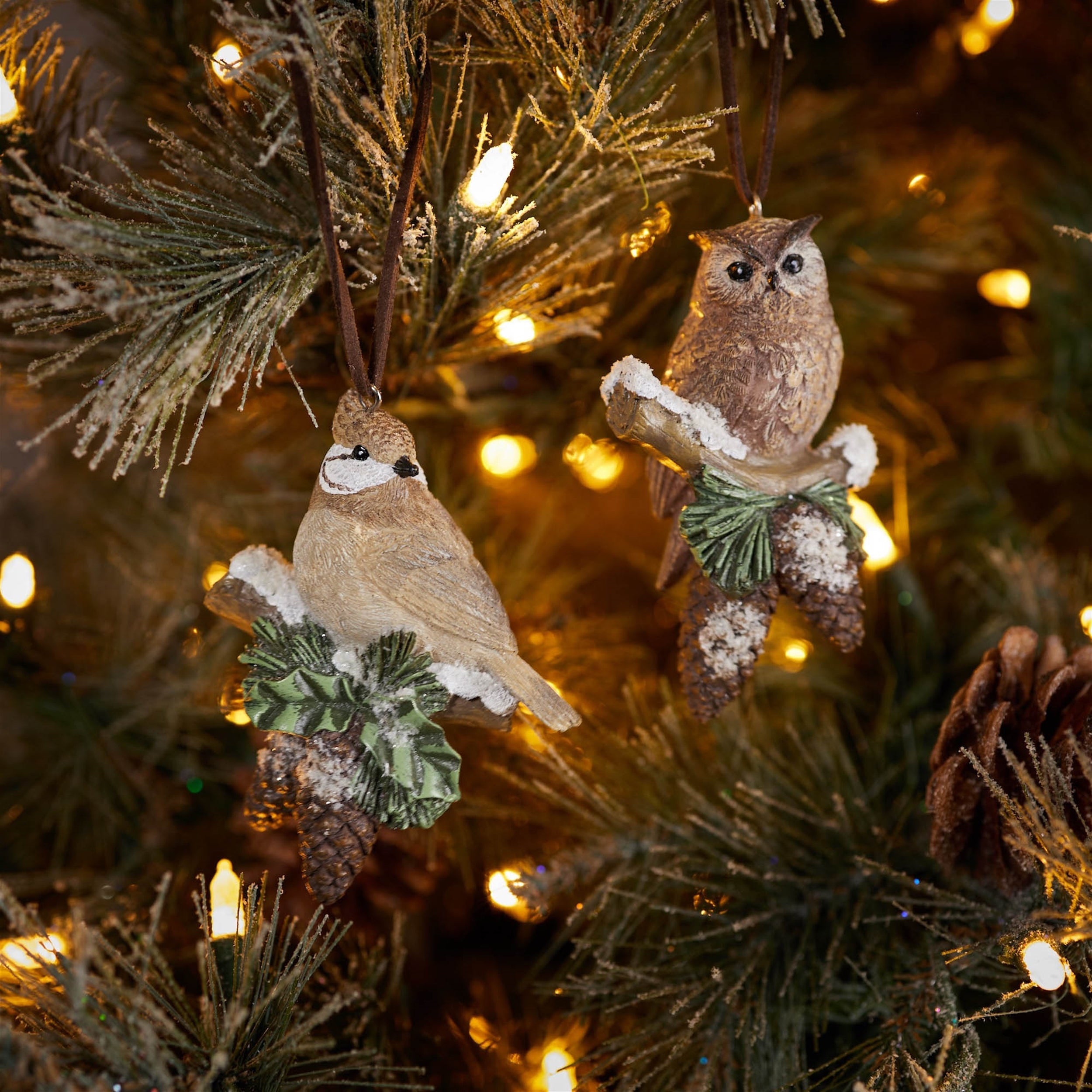 Snowy Cardinal Bird and Owl Ornament (Set of 12)