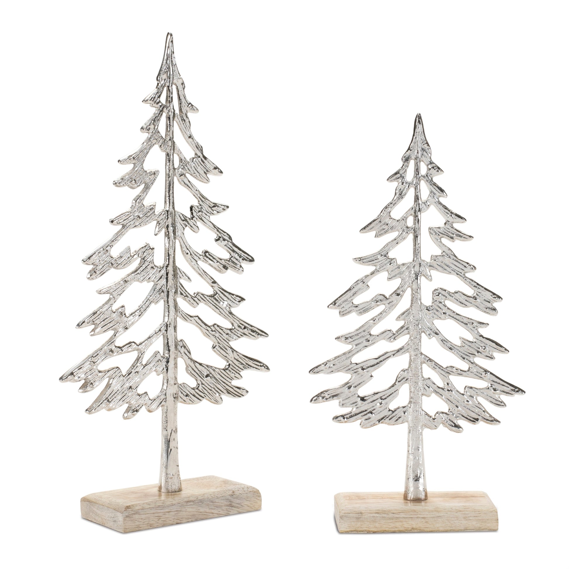 Metal-Tree-with-Wood-Base-(Set-of-2)-Decorative-Objects