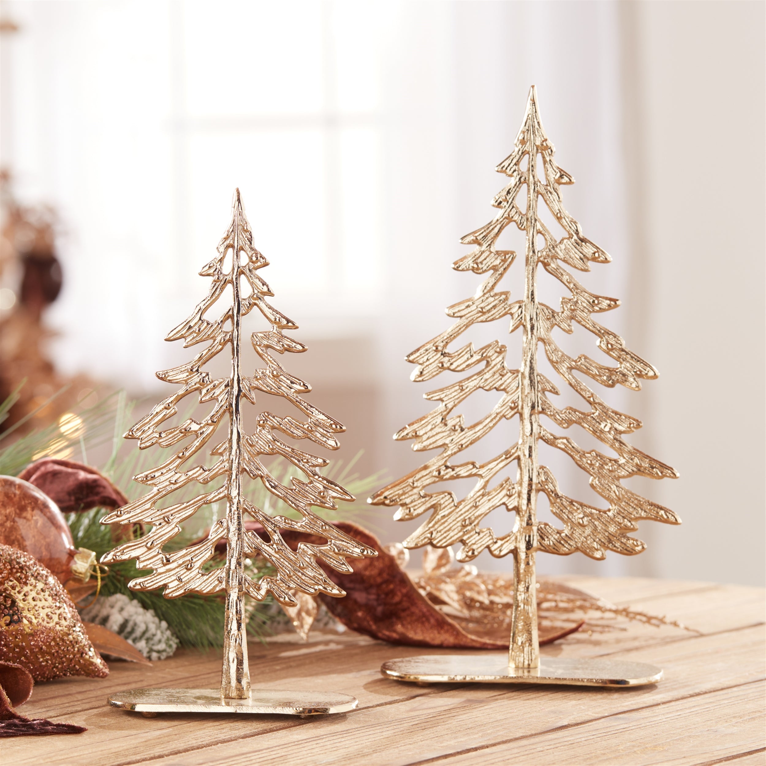 Metal Tree with Wood Base (Set of 2) - 10.5" and 12.5" trees