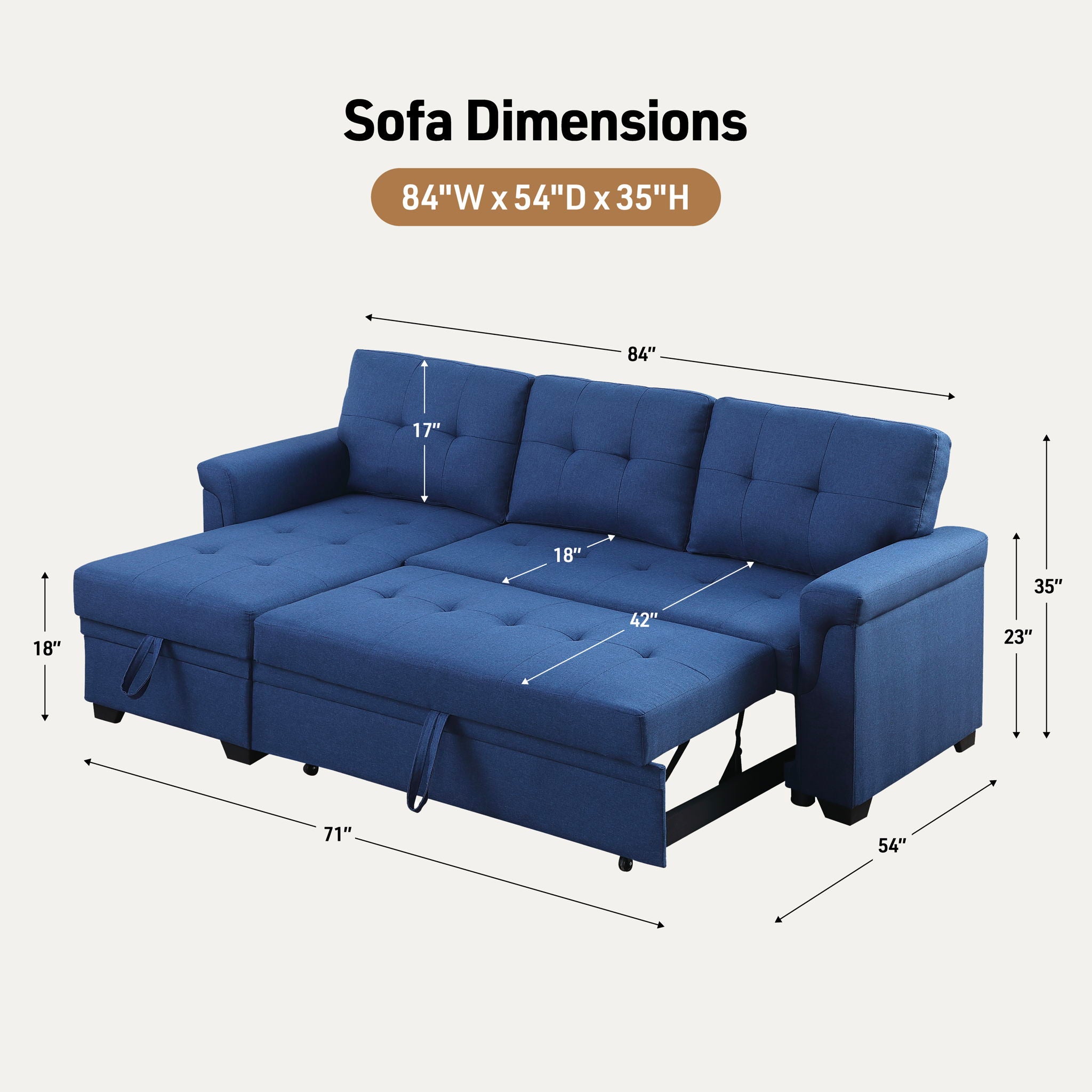 Lucca - Linen Reversible Sleeper Sectional Sofa With Storage Chaise