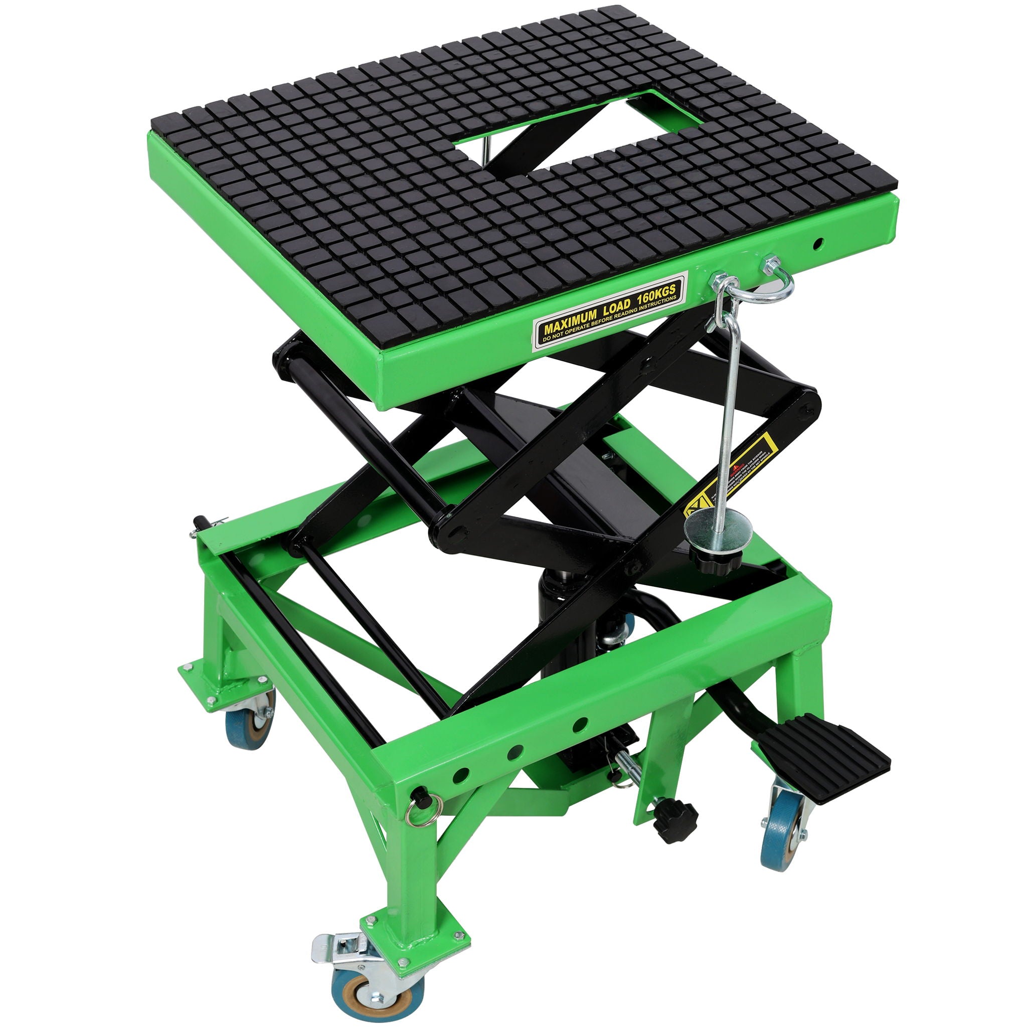 Hydraulic Motorcycle Scissor Jack Lift With Foot Step And Wheels For Dirt Bikes - Black / Green