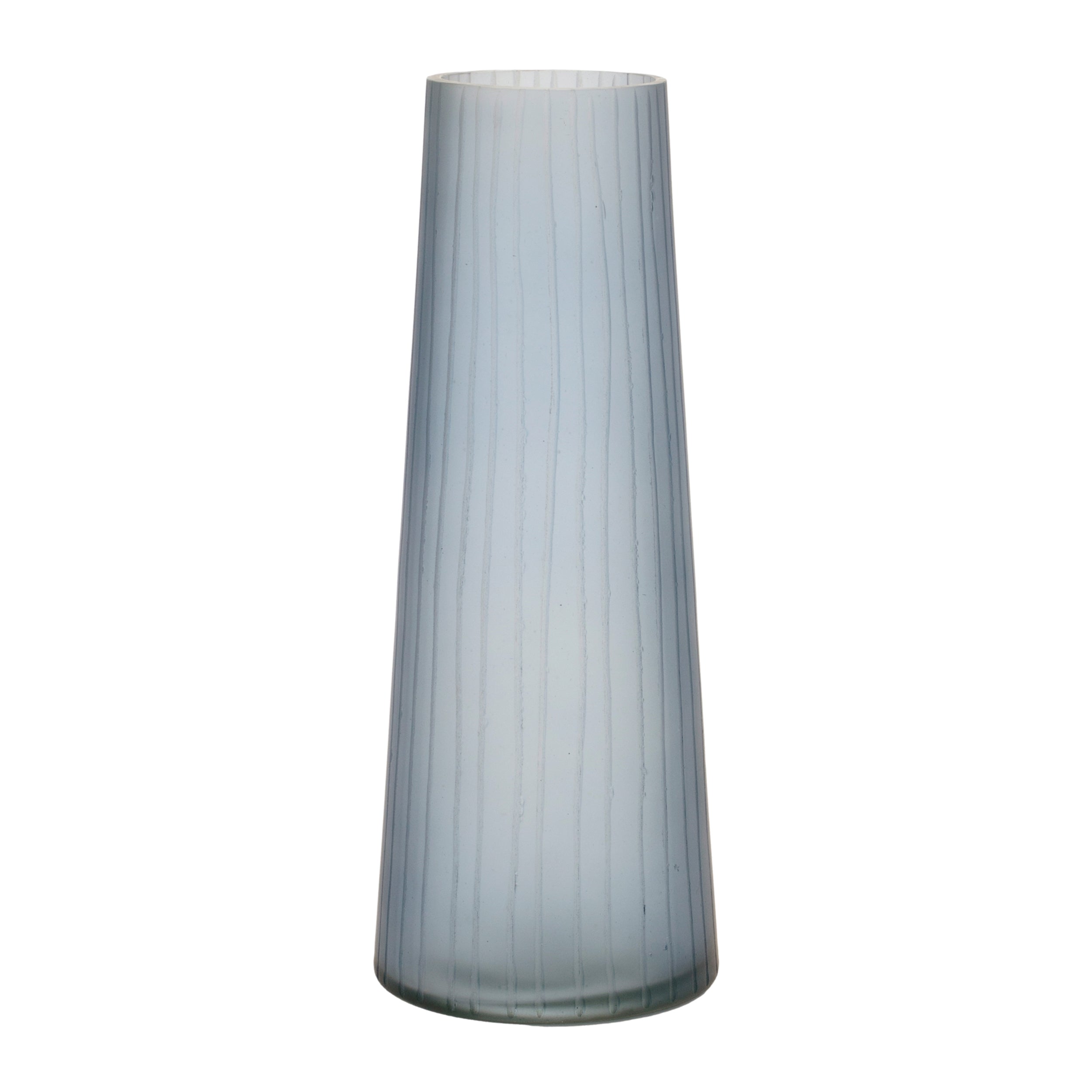 Etched ribbed glass vase 11.75"h