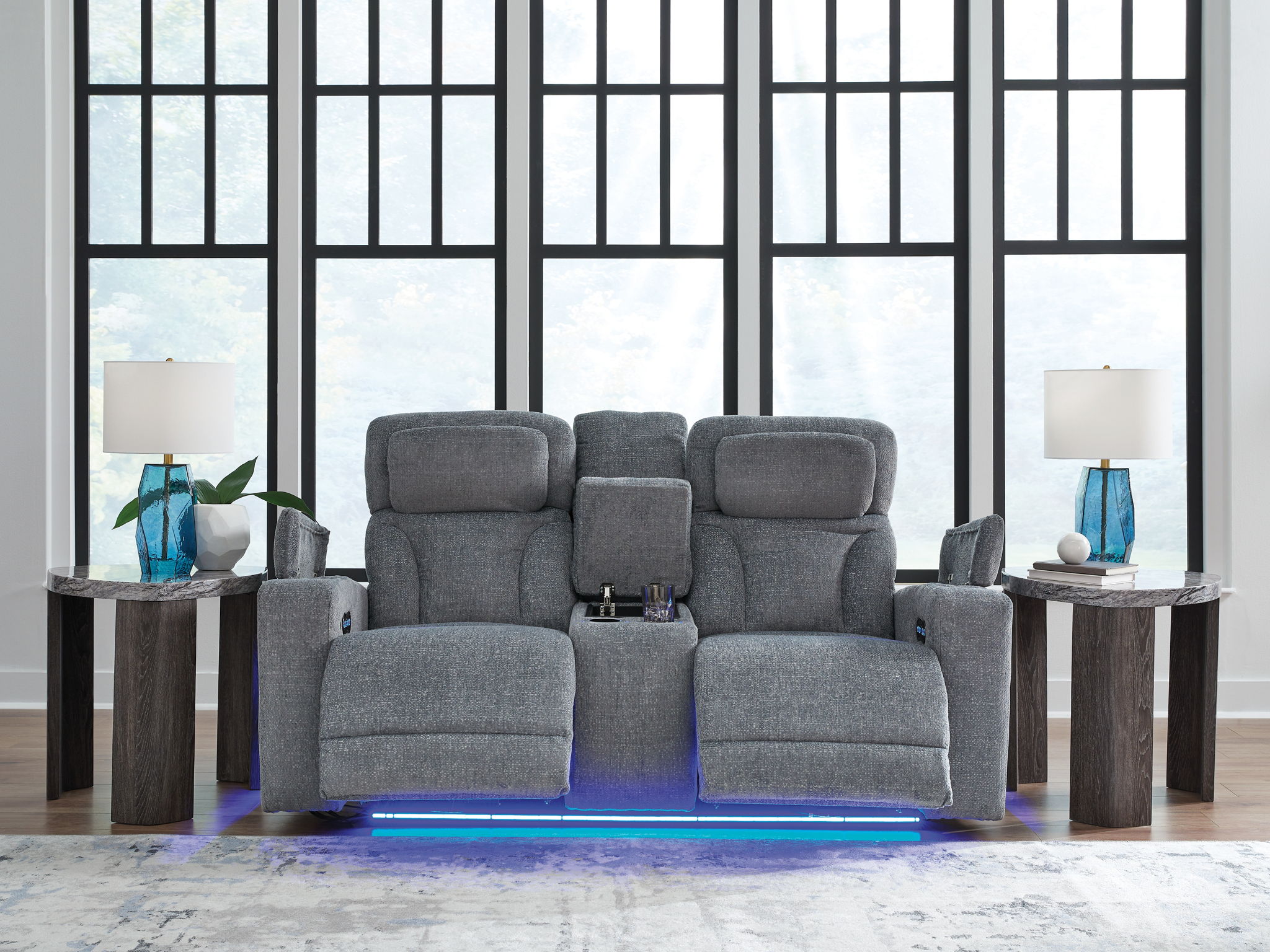 Studio Cave - Power Reclining Loveseat with Console - Steel - Best Buy Furniture