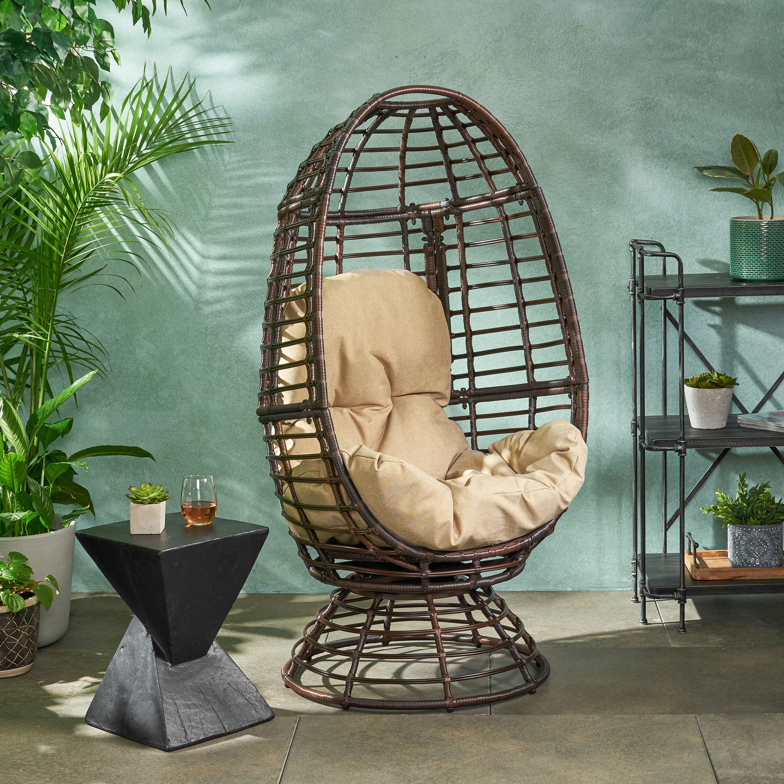 Robertson Handwoven Swivel Wicker Egg Chair