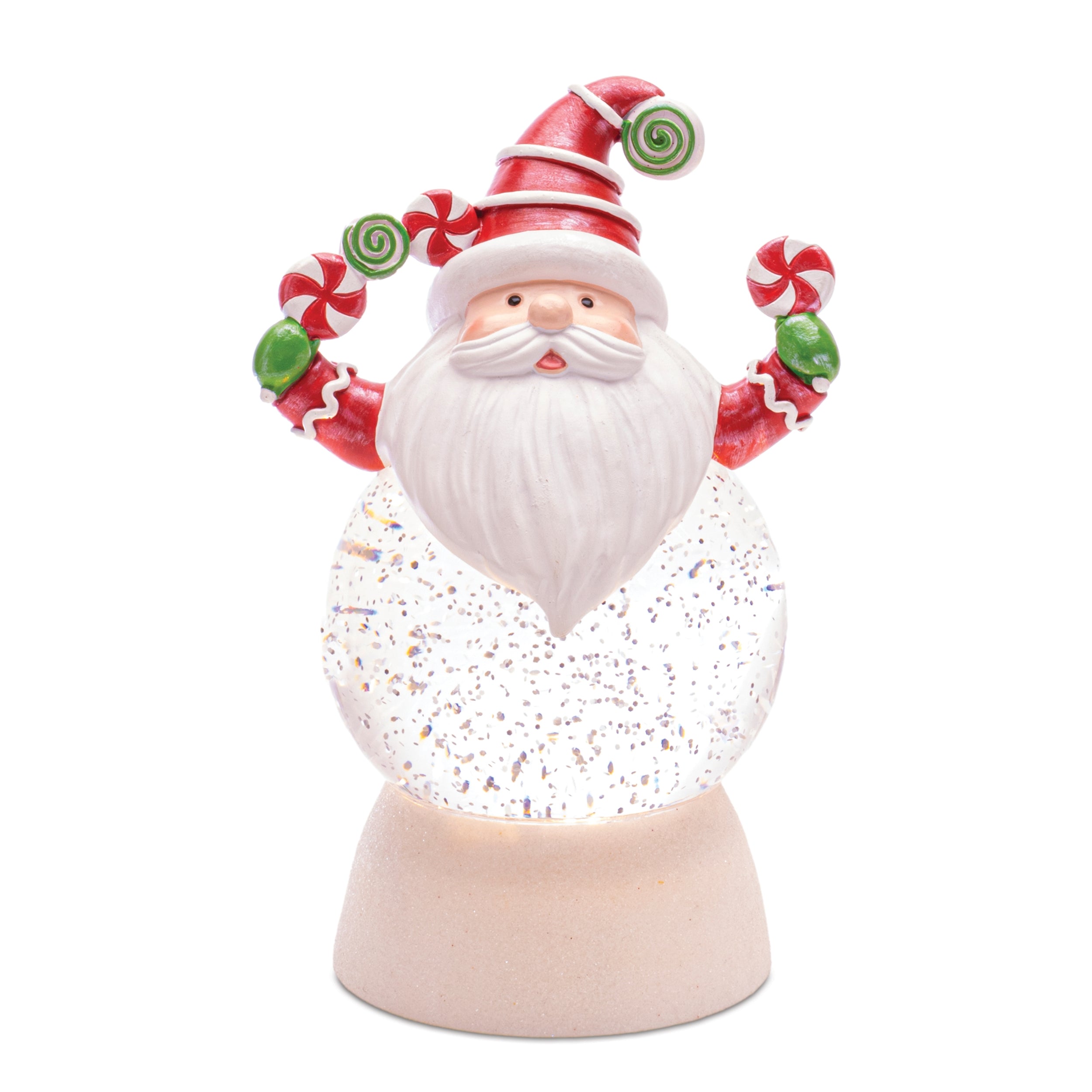 LED Peppermint Santa Snow Globe (Set of 2)