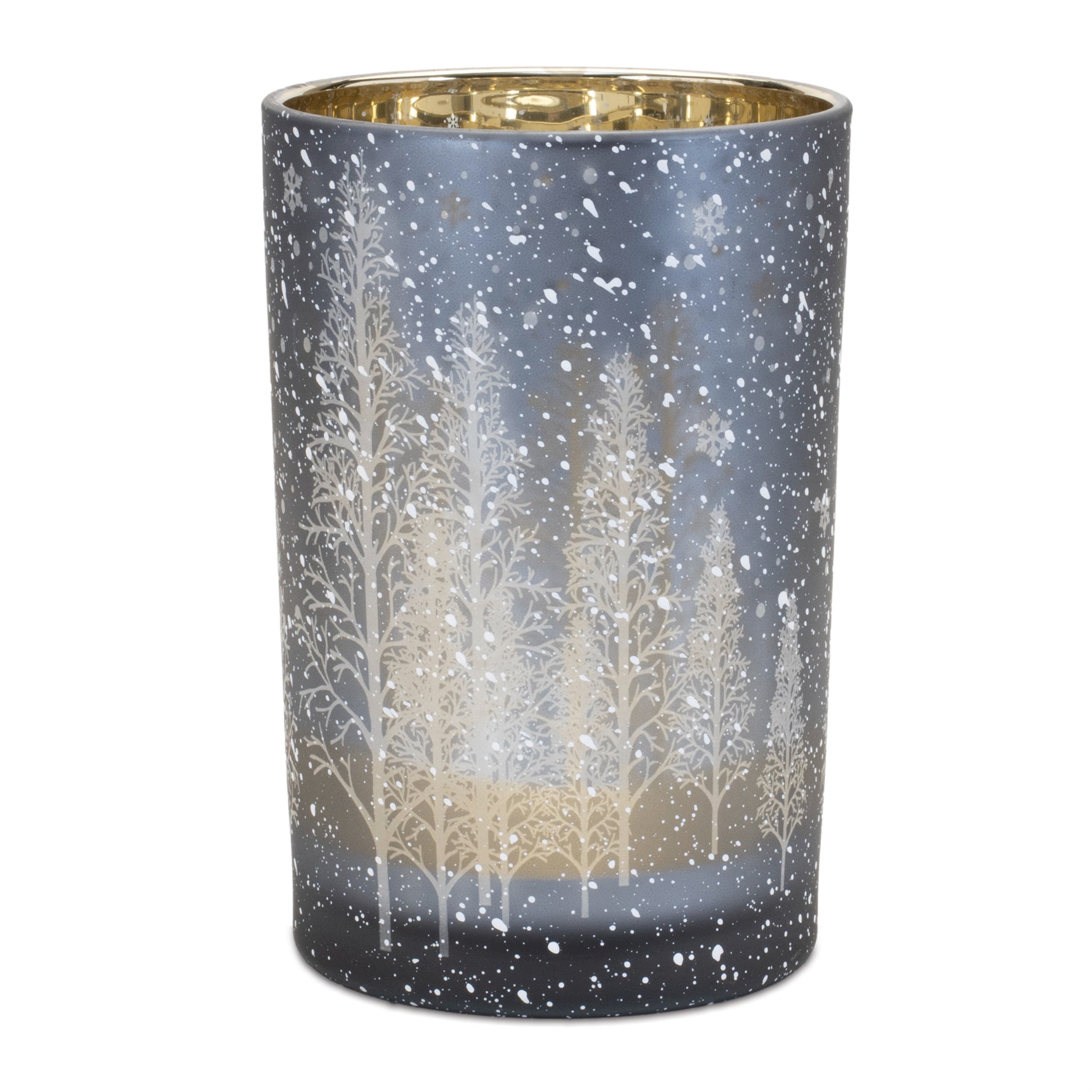 Navy Pine Tree Glass Candle Holder (Set of 2)