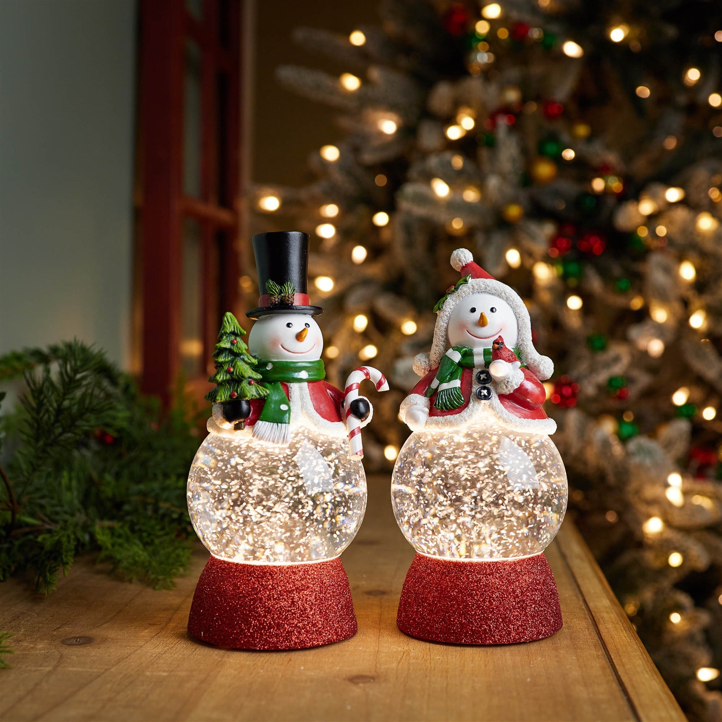 Led holiday snowman snow globe (set of 2)