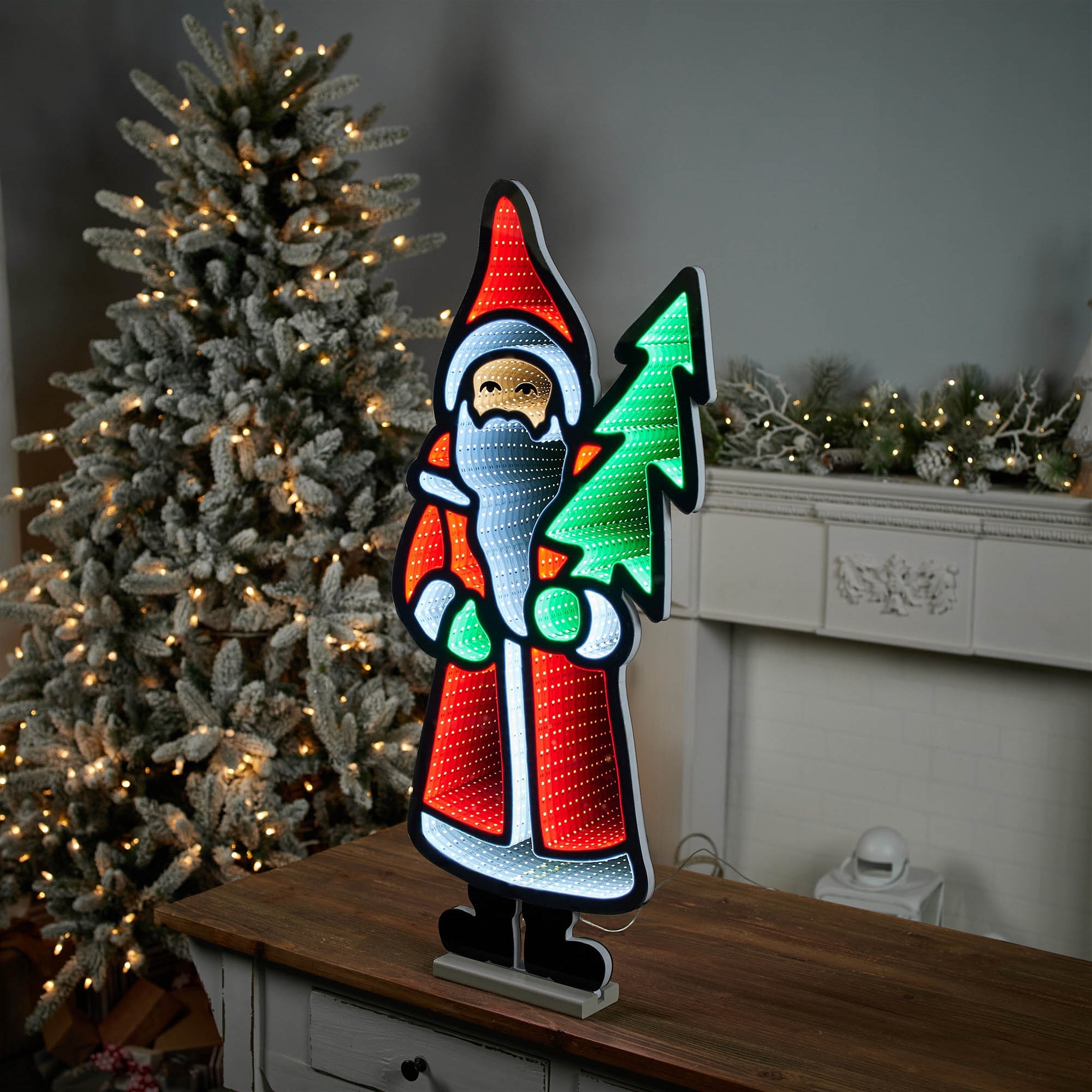 Santa with Pine Tree Ekkolight 33"H