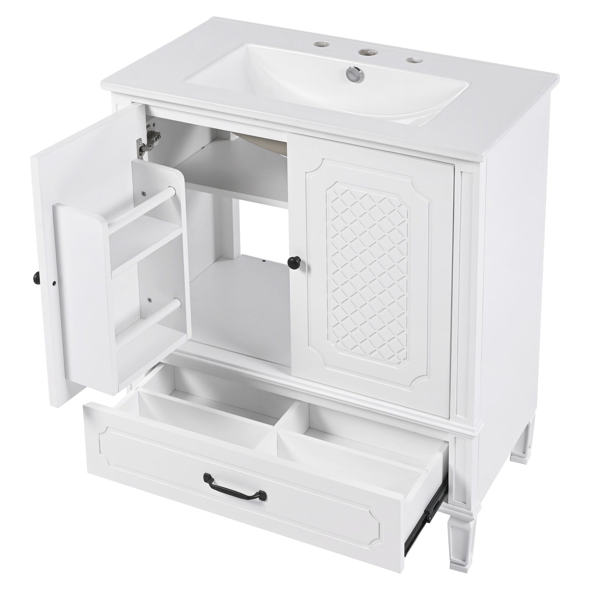 Vintage Style Bathroom Vanity With Sink, Multi Functional Storage, Soft-Closing Door - Best Buy Furniture
