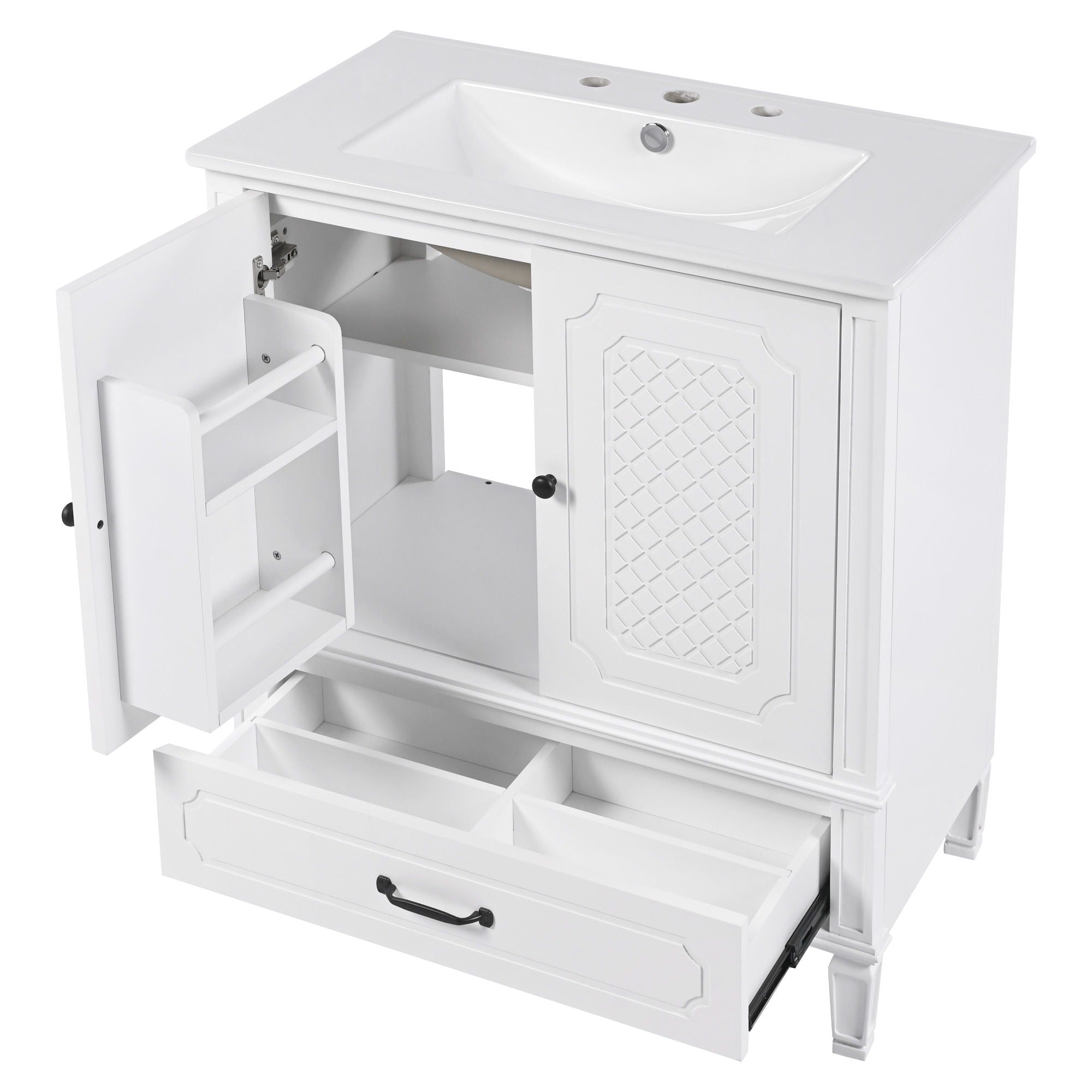 Vintage Style Bathroom Vanity With Sink, Multi Functional Storage, Soft-Closing Door - Best Buy Furniture
