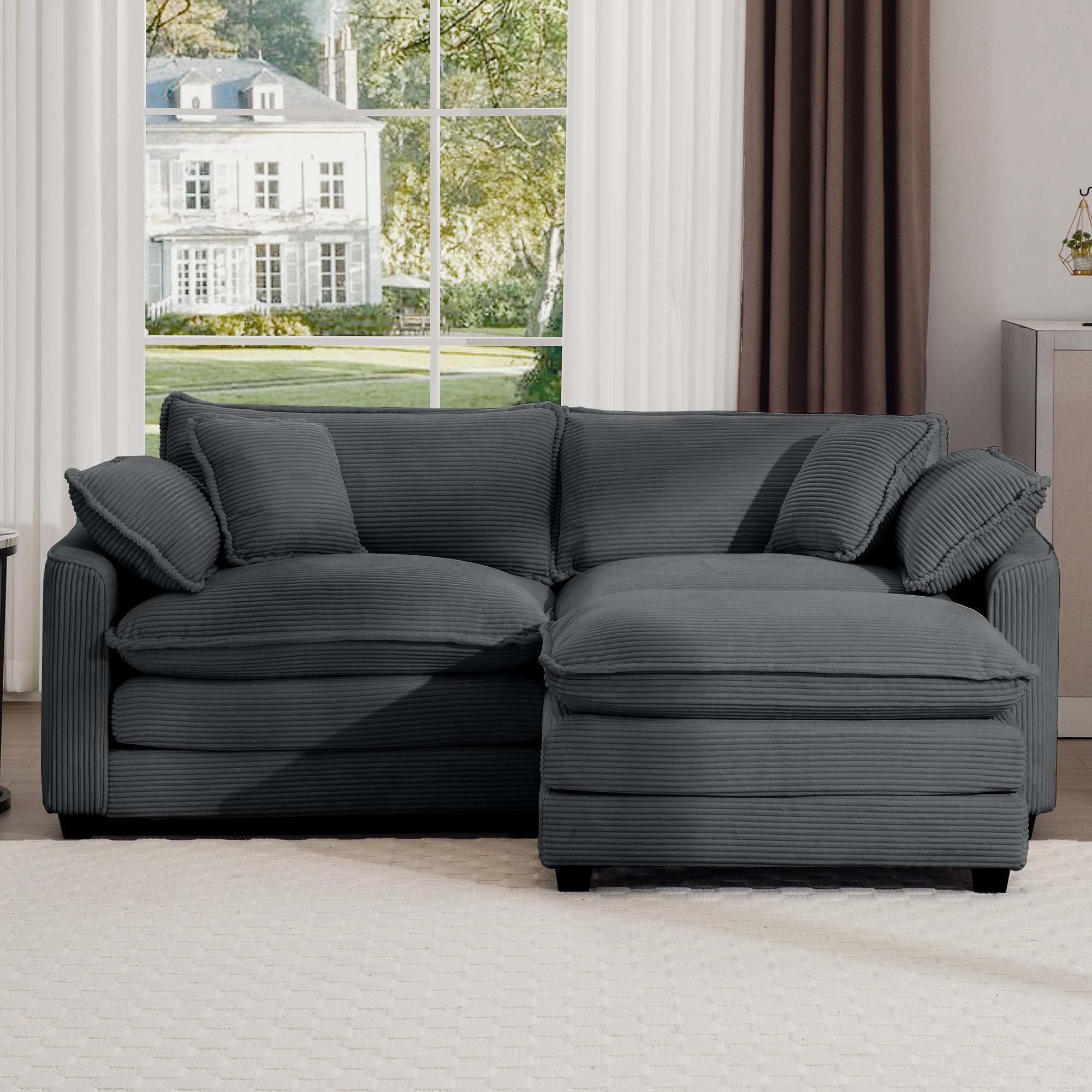 Modern Oversized Modular Cushion Sofa With Ottoman, Low Back, Deep Seating Sofa Set