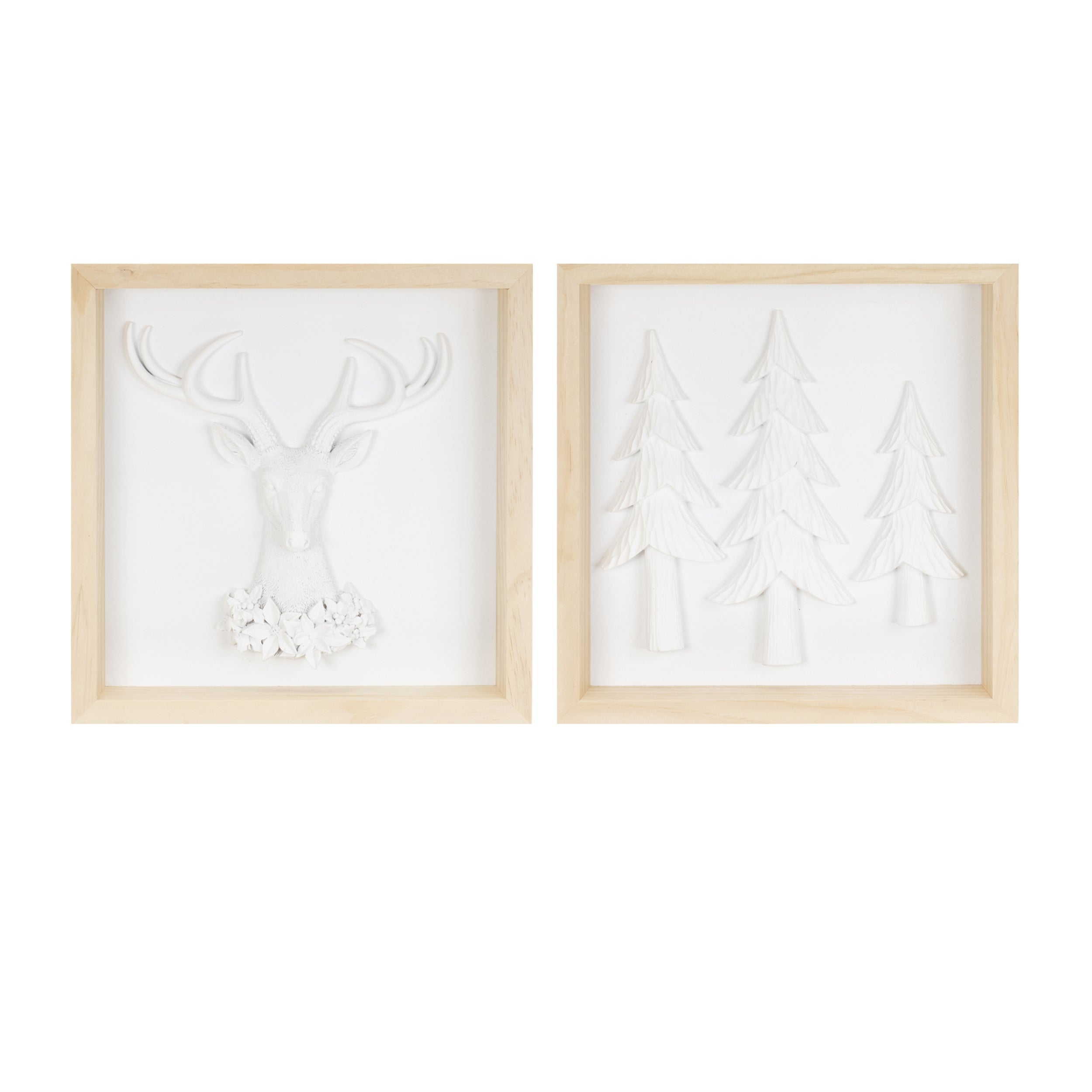 Framed-Holiday-Deer-and-Tree-Artwork-(Set-of-2)-Seasonal-&-Holiday-Decor