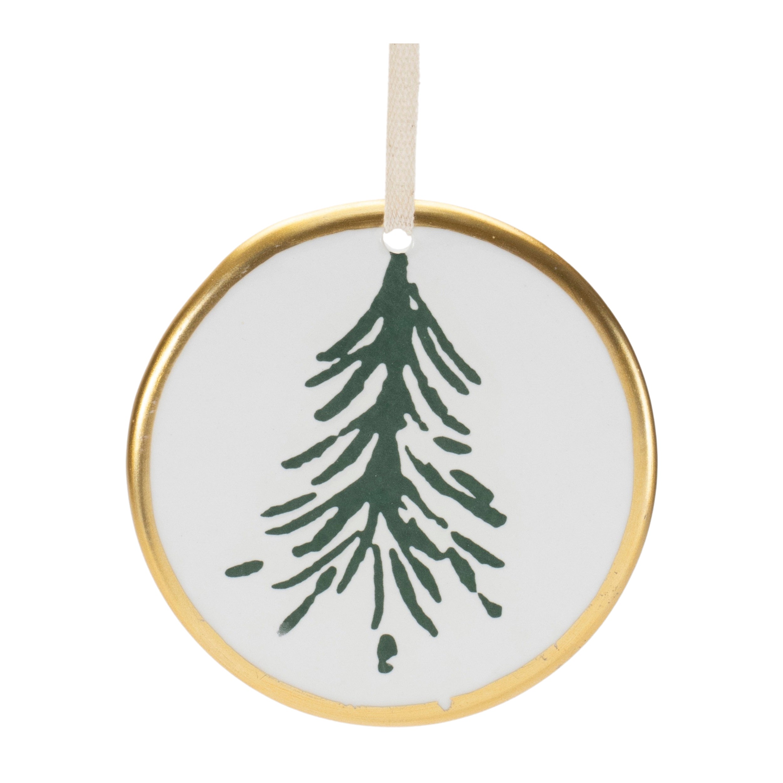 Ceramic Pine Tree Disc Ornament (Set of 12)