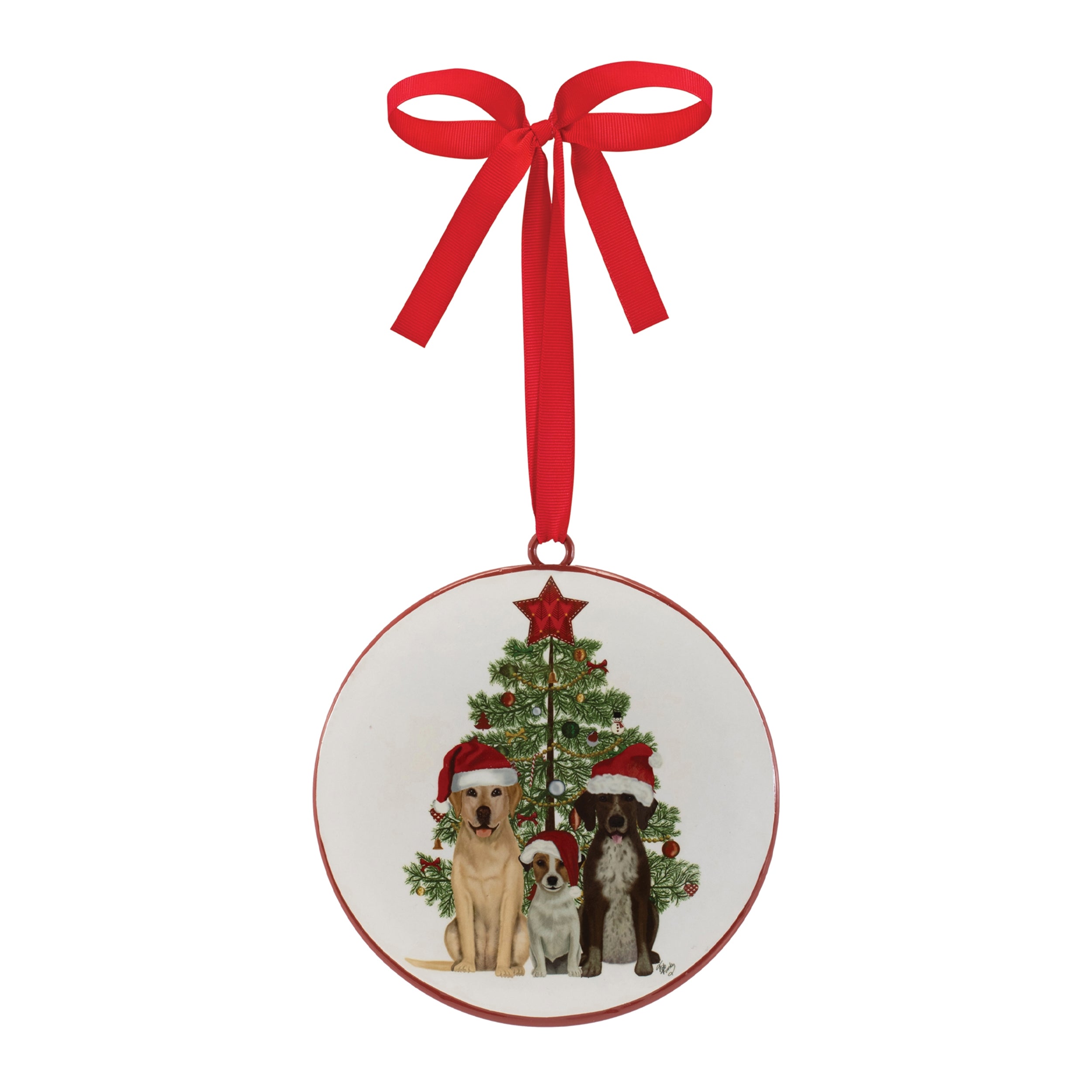 Dogs and Christmas Tree Disc Ornament (Set of 12)