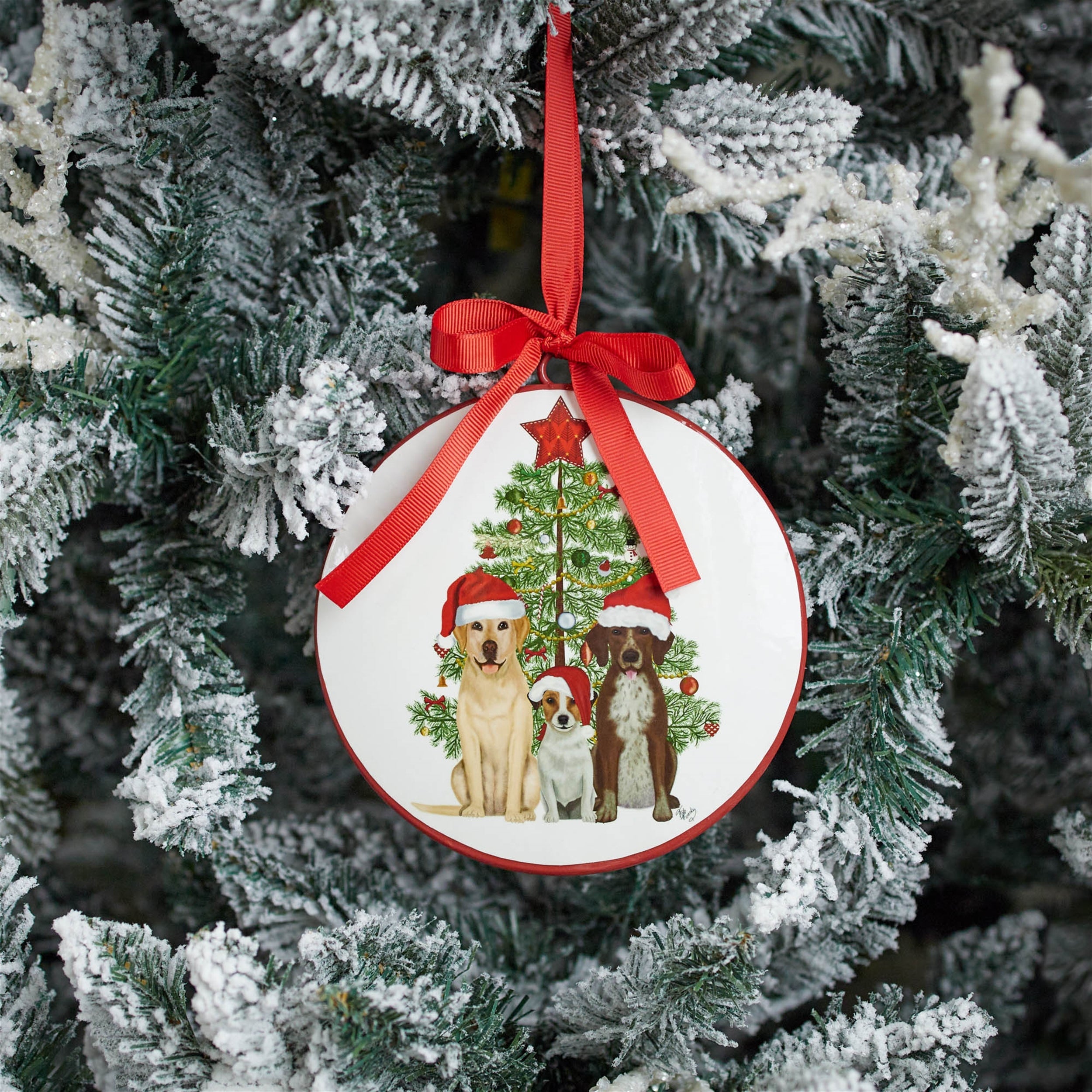 Dogs and Christmas Tree Disc Ornament (Set of 12)