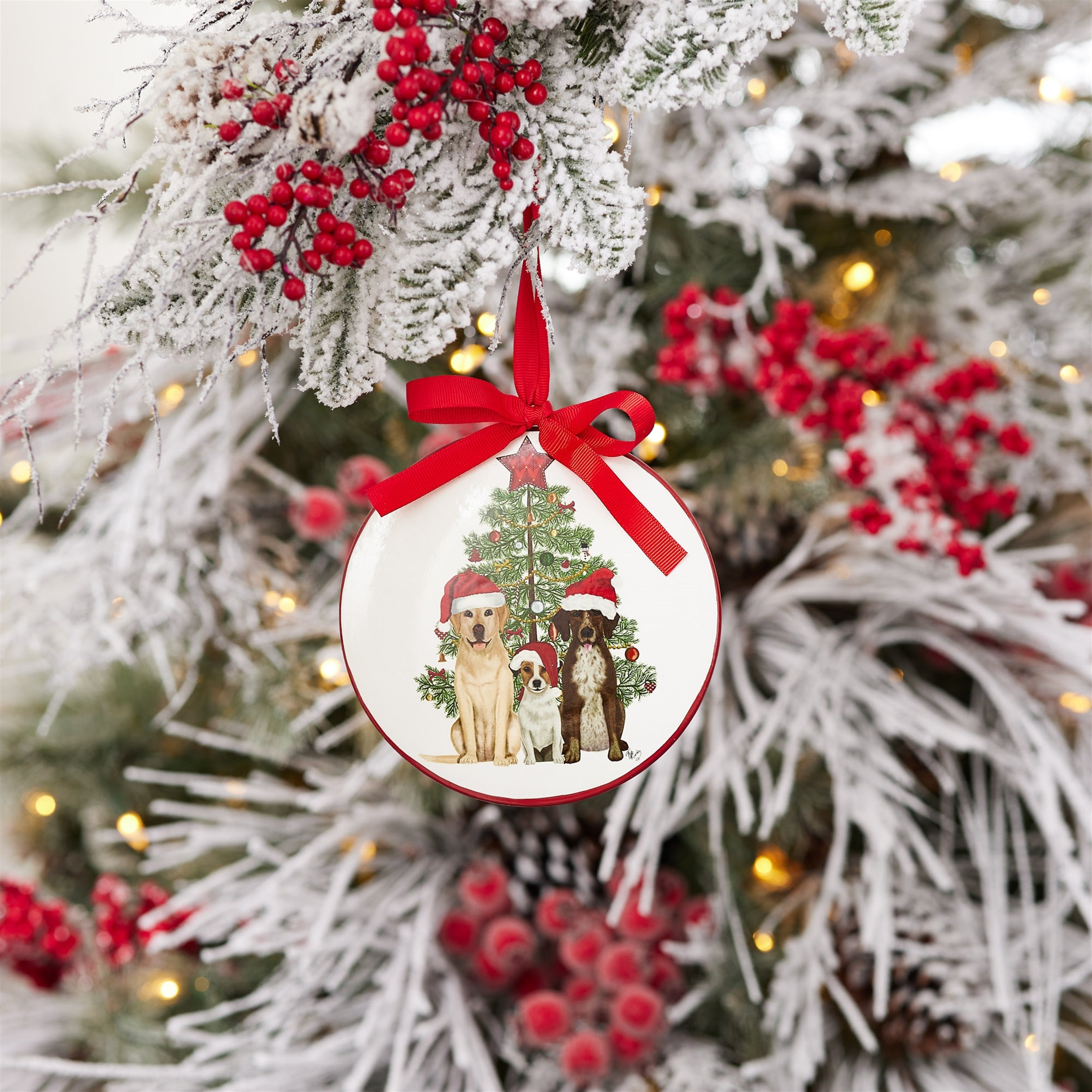 Dogs and Christmas Tree Disc Ornament (Set of 12)
