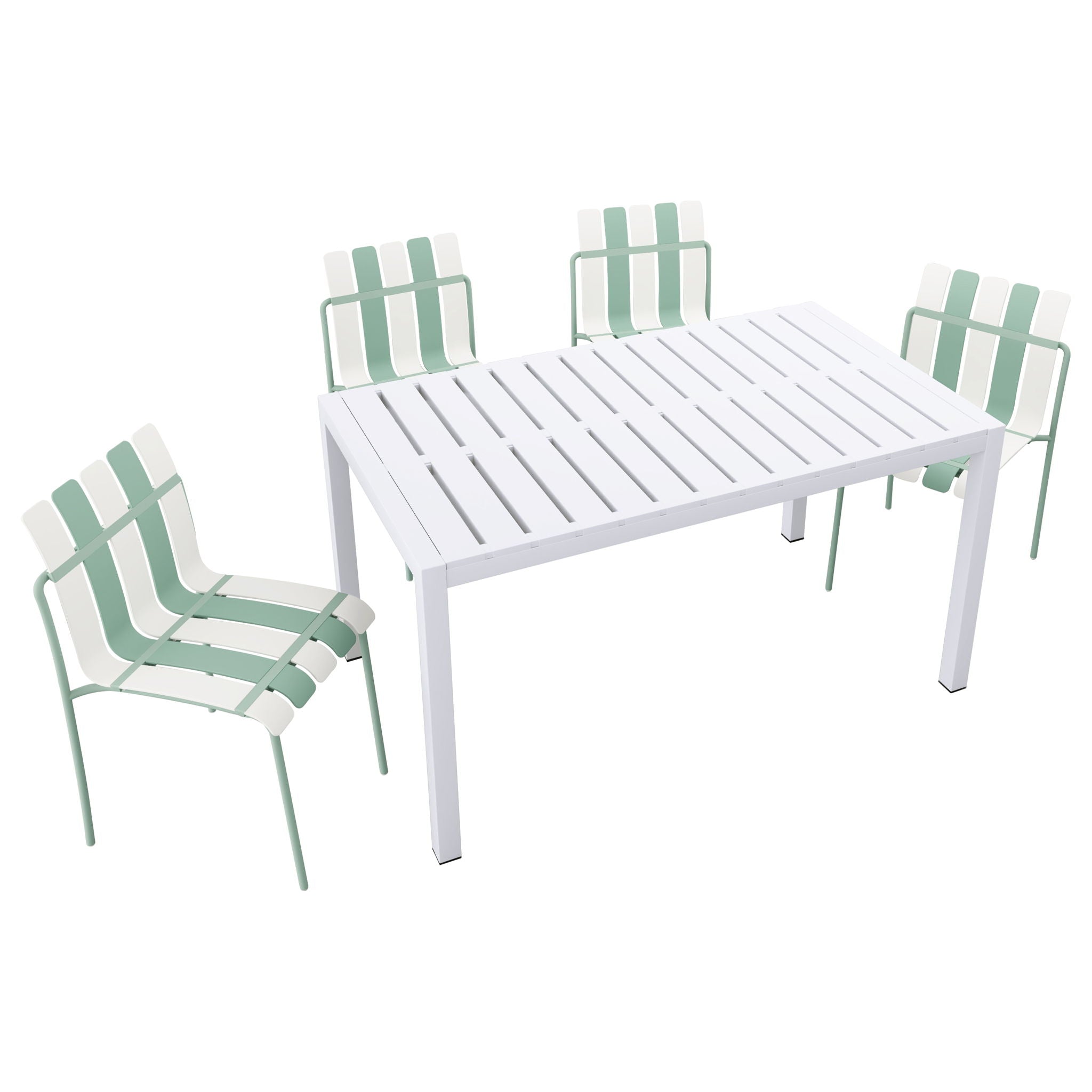 4 Piece Set Of Modern Color Block Designed Single Chairs With Long Table