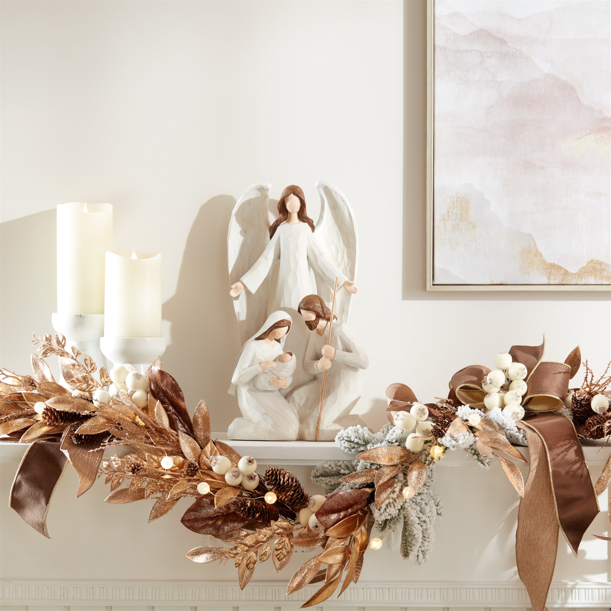 Holy Family with Angel Statue 16"H