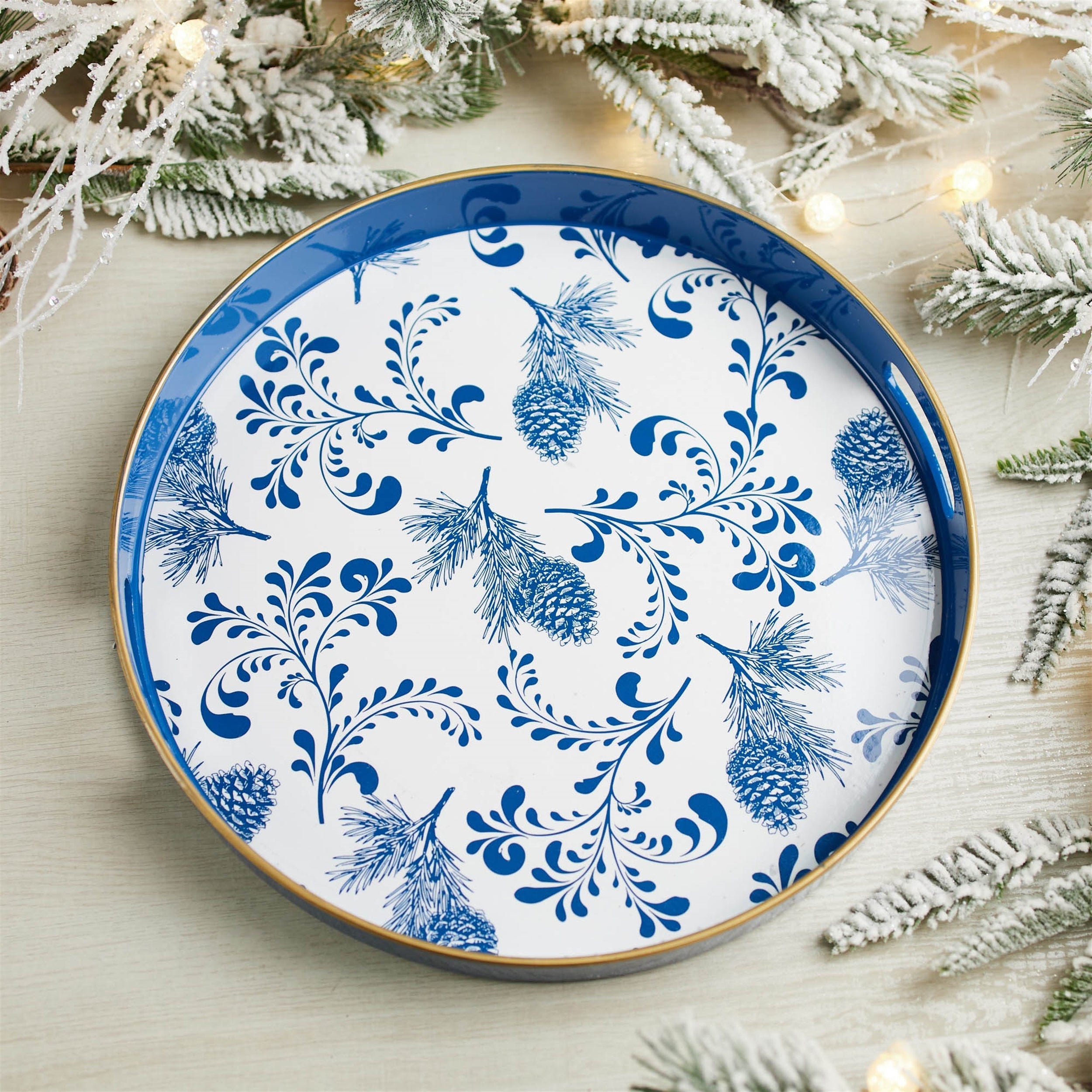Round Pine Print Tray 13.5"H