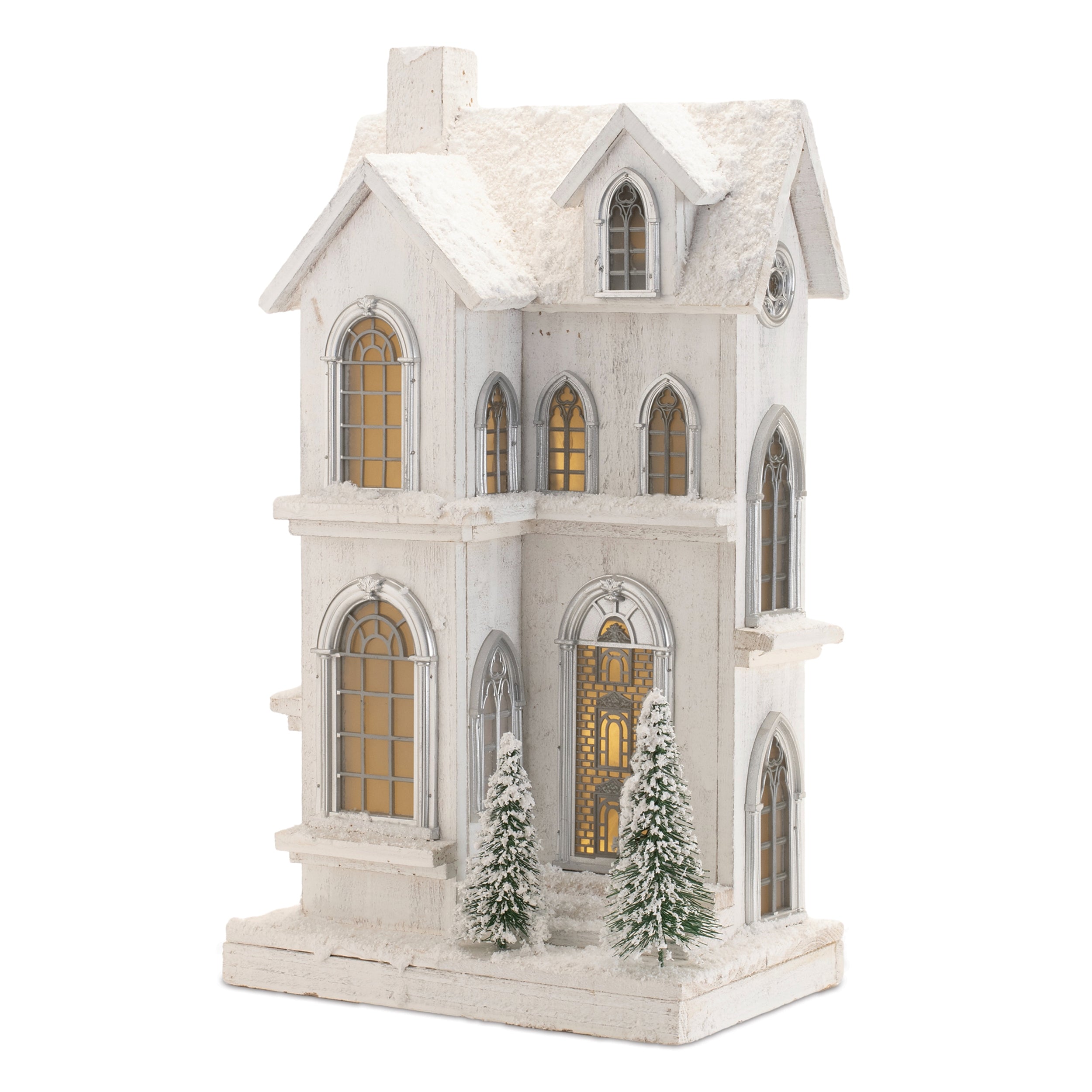 LED Flocked Wooden House 21.5"H