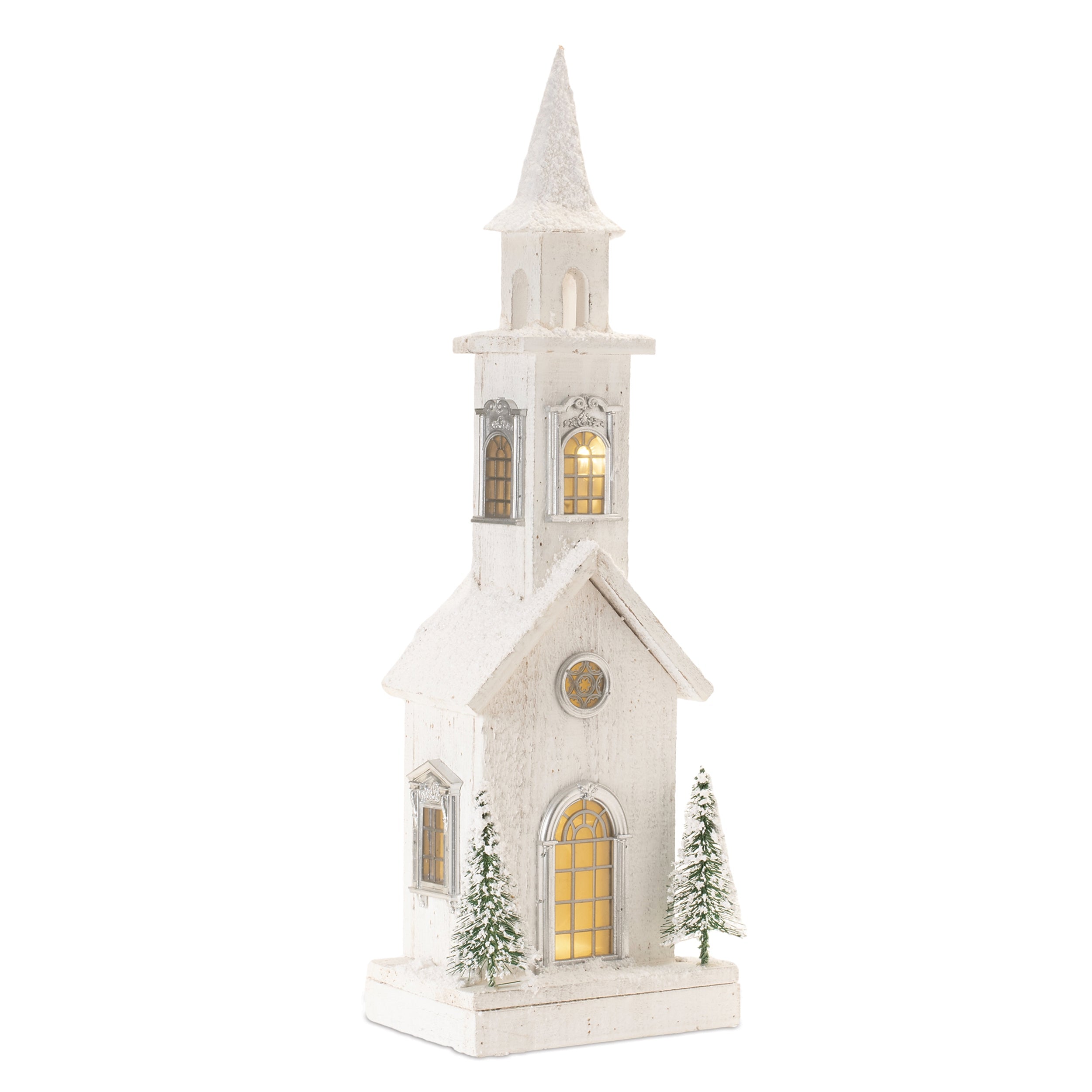 LED Flocked Wooden Church 24"H