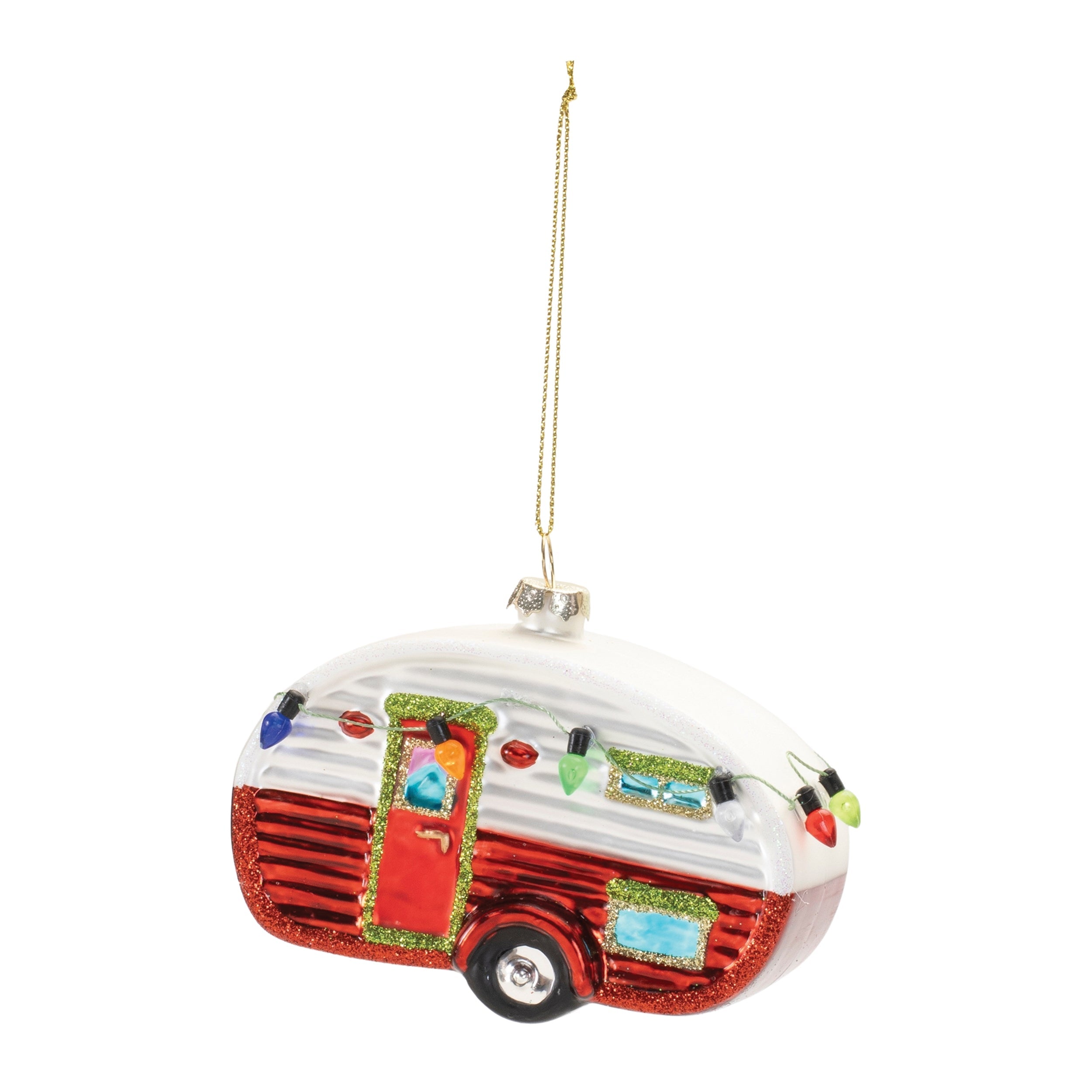 Glittered Glass Camper Ornament (Set of 12)