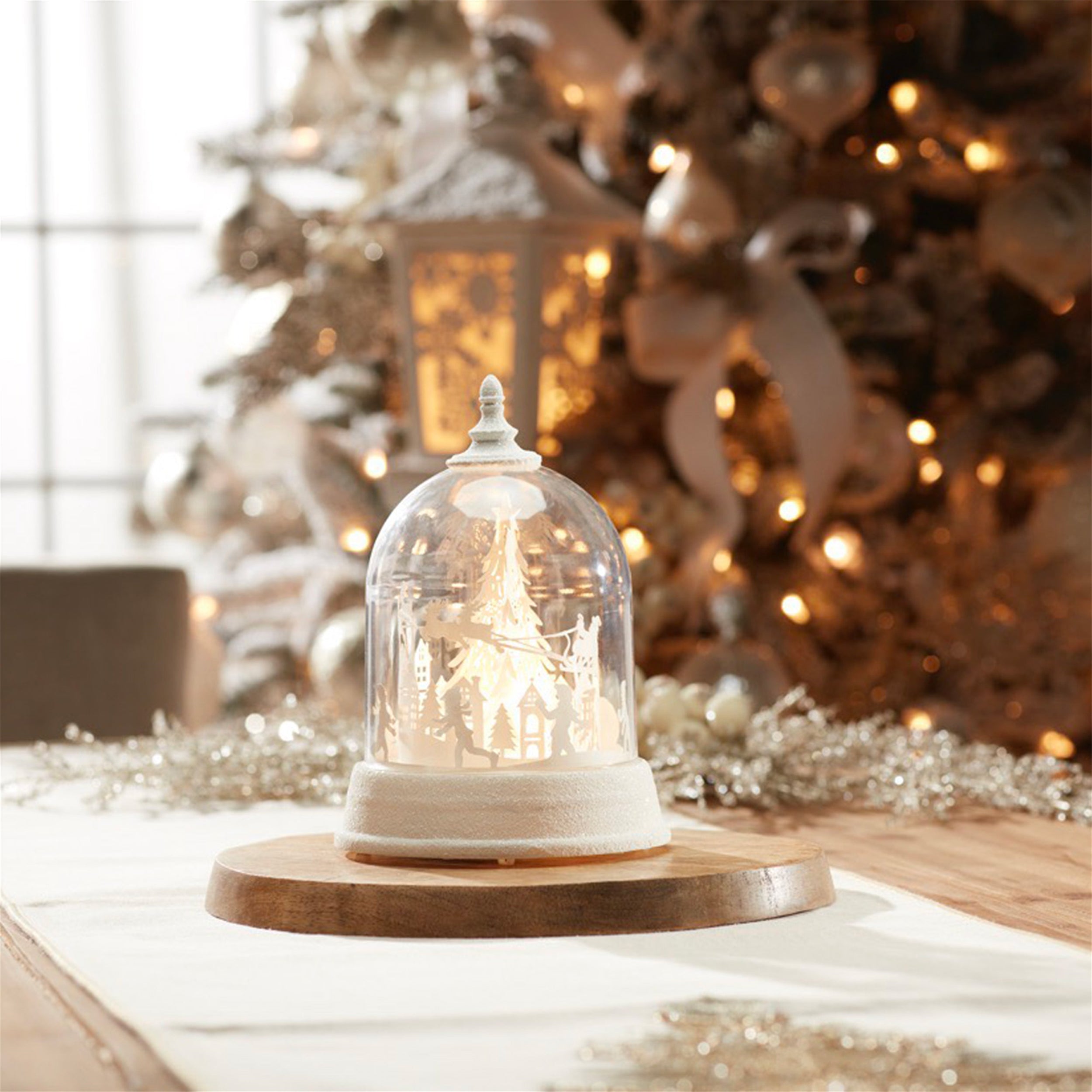 LED Rotating Santa's Sleigh Globe 8.5"H