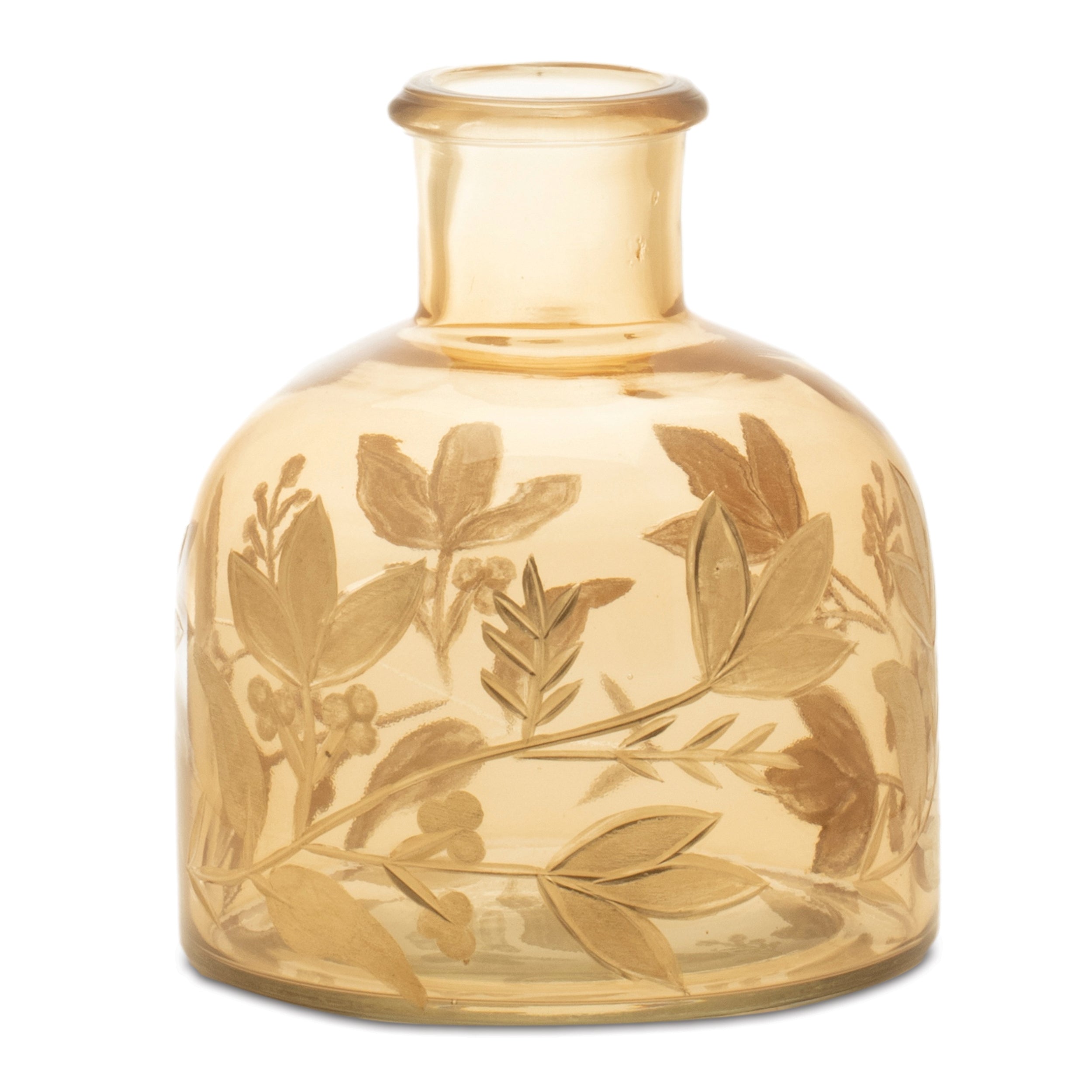 Foliage Etched Glass Bottle Vase (Set of 2)