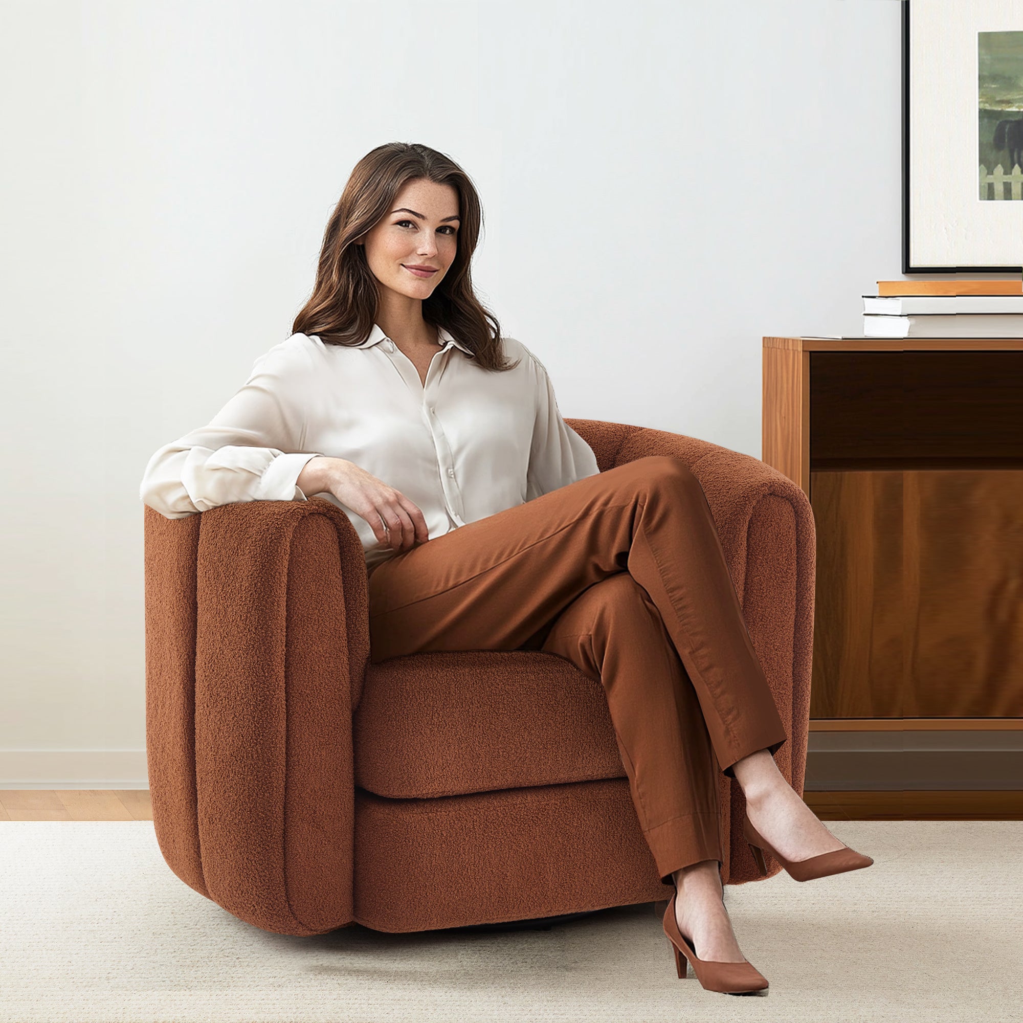 Swivel Accent Barrel Chair, Modern Round Armchairs with Upholstered, Comfy Swivel Accent Chair for Living Room