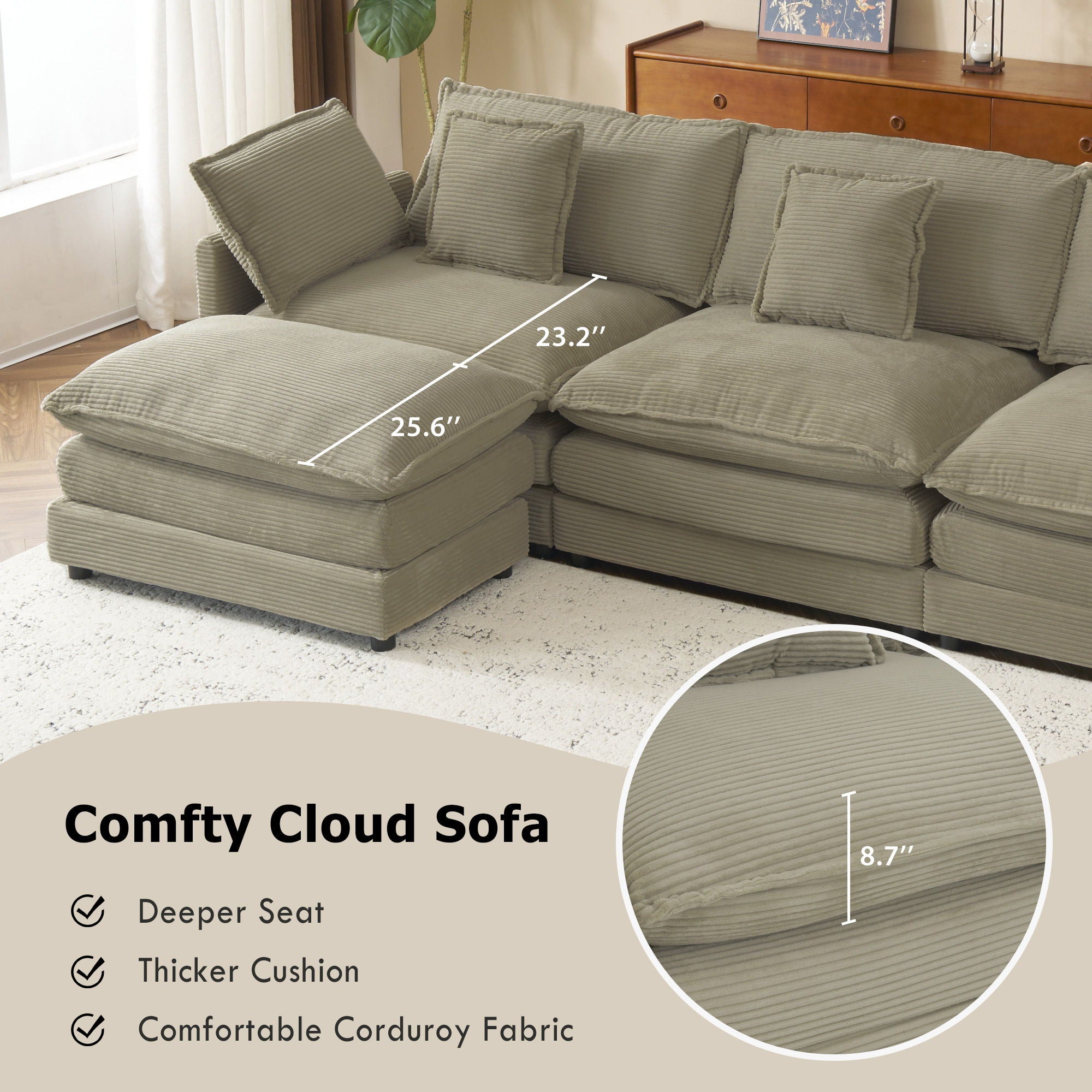 Modern Modular Sectional Sofa With Side Storage Pockets For Living Room