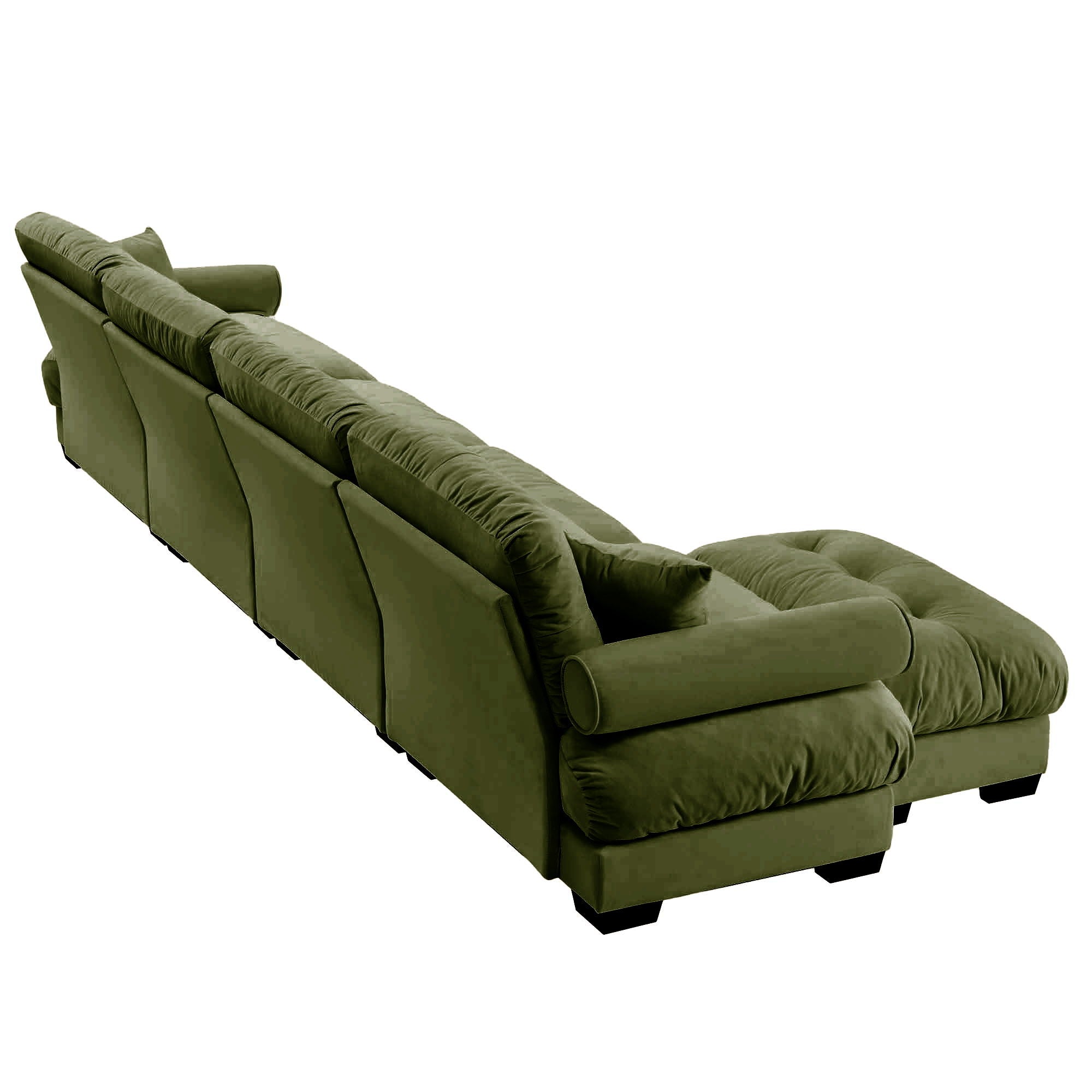 Modern Sectional Sofa With Ottoman, Round Bolster Armrests, Waist And Throw Pillows