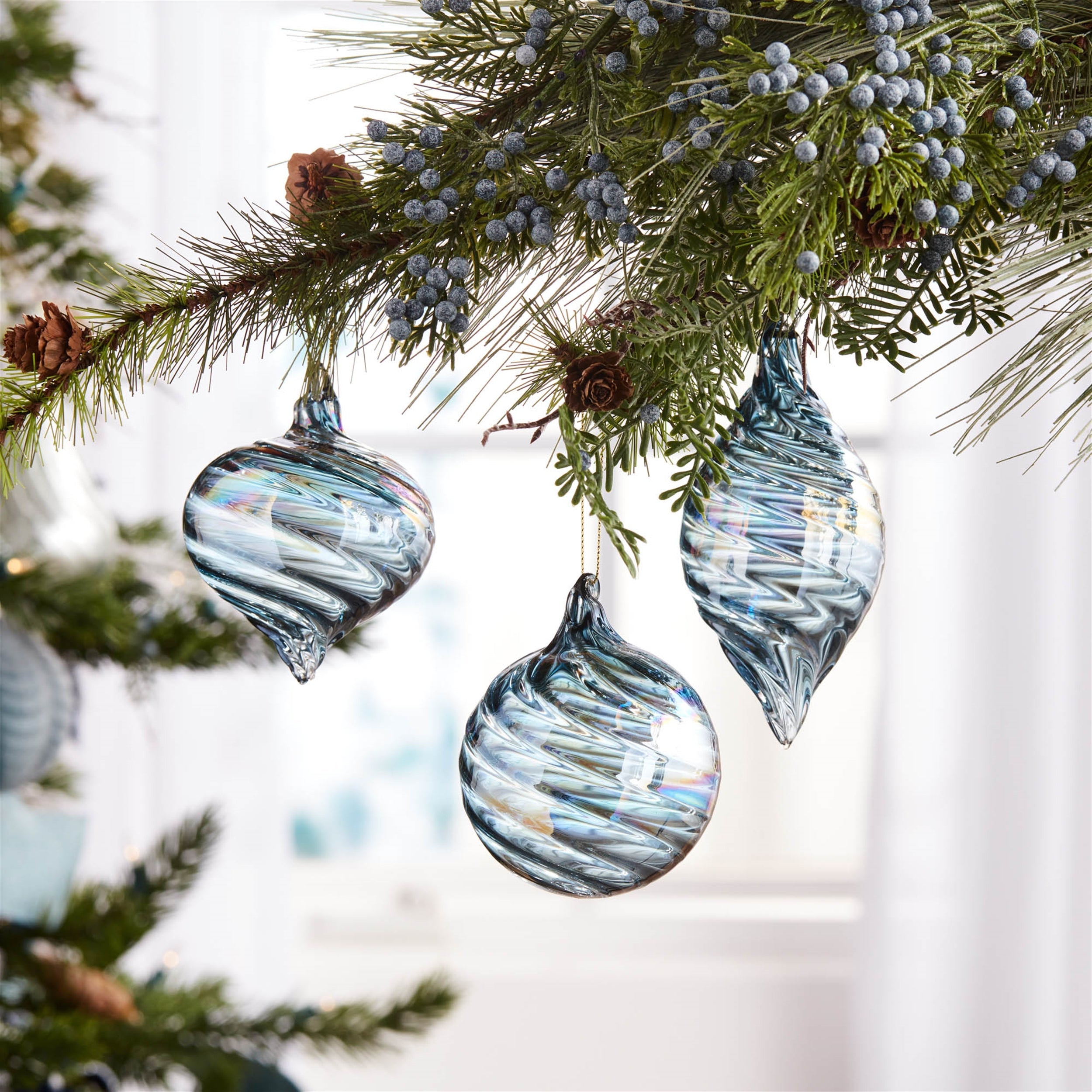 Iridescent Swirl Glass Ornament (Set of 12)
